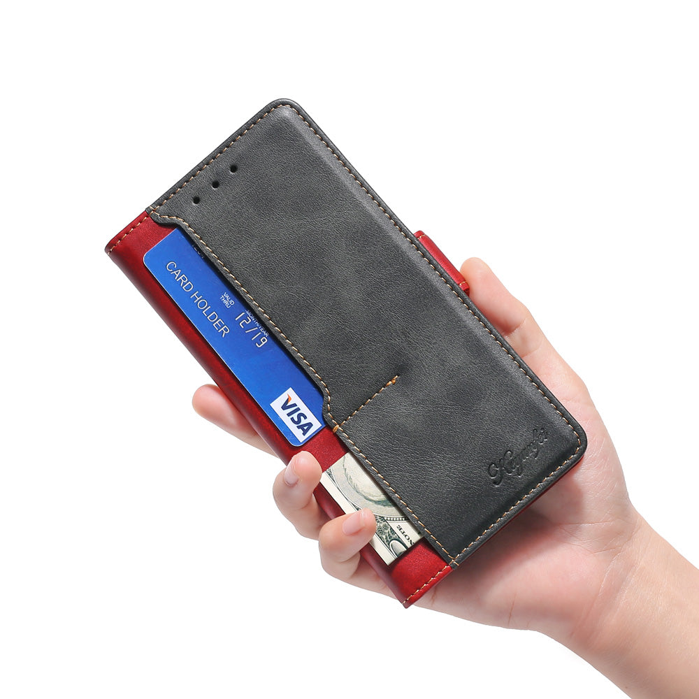 For Samsung Galaxy S20 FE/S20 Fan Edition/S20 FE 5G/S20 Fan Edition 5G/S20 Lite/S20 FE 2022 Contrast-Color Leather Wallet Phone Cover Case with Side Buckle - Black/Red