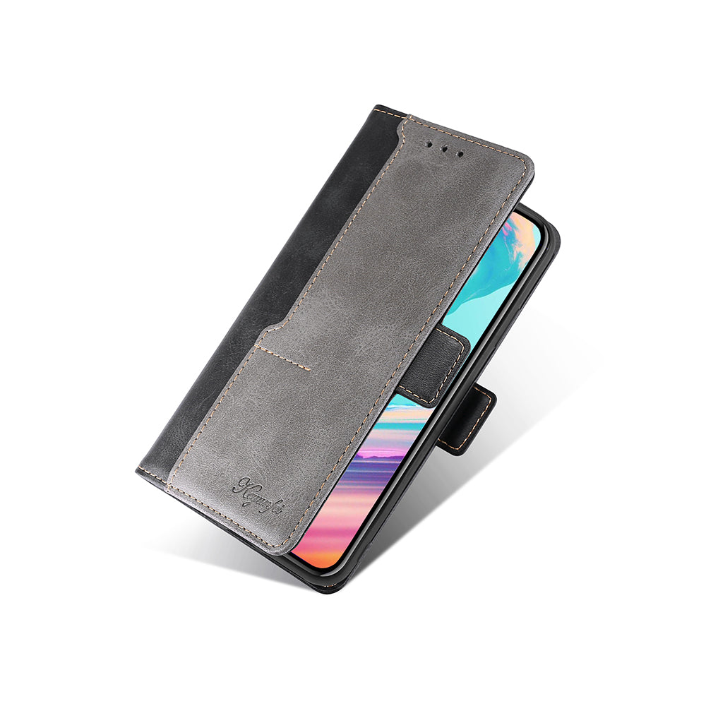 For Samsung Galaxy S20 FE/S20 Fan Edition/S20 FE 5G/S20 Fan Edition 5G/S20 Lite/S20 FE 2022 Contrast-Color Leather Wallet Phone Cover Case with Side Buckle - Grey/Black