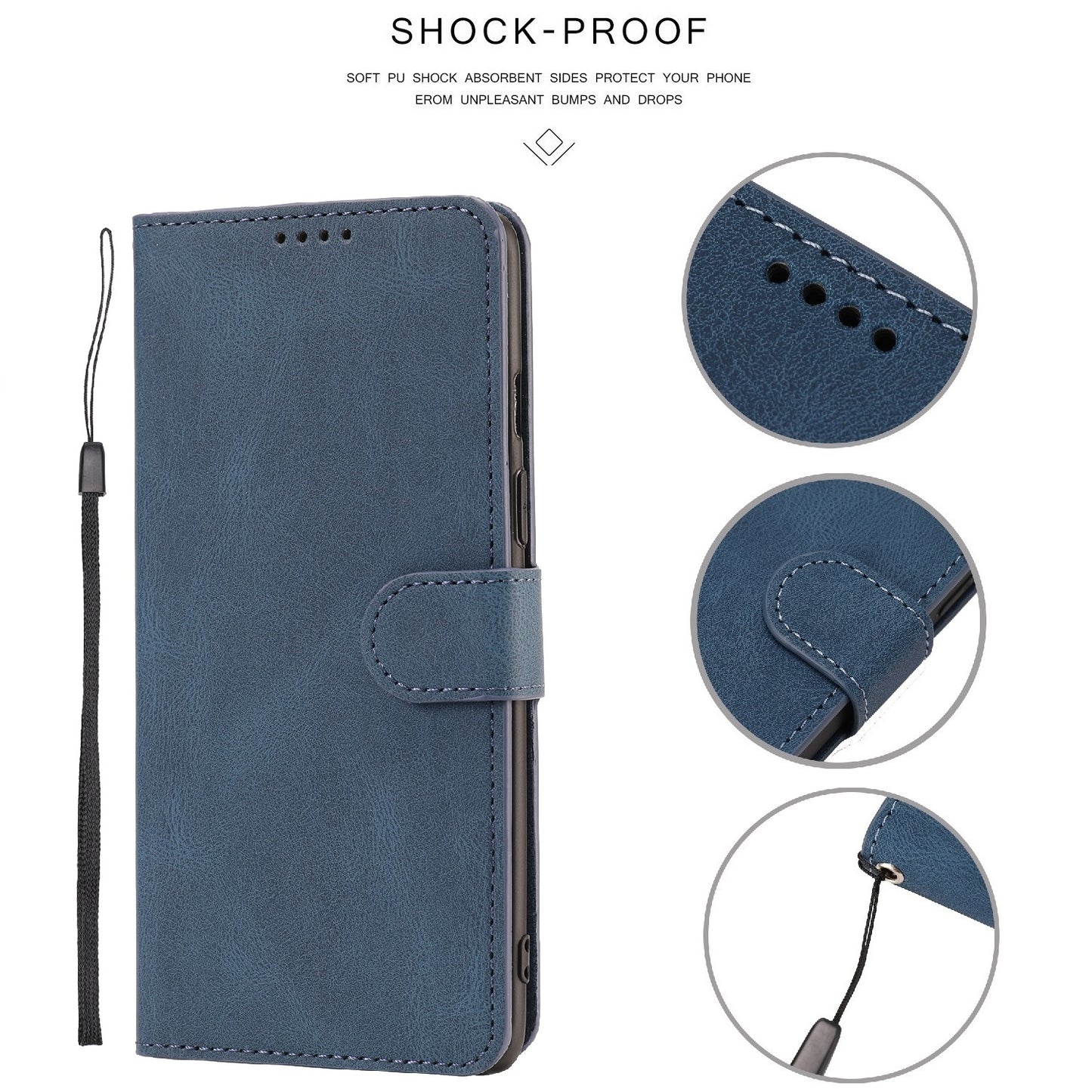 For Samsung Galaxy S20 FE/S20 Fan Edition/S20 FE 5G/S20 Fan Edition 5G/S20 Lite/S20 FE 2022 Classic Style PU Leather Phone Cover Shell with Wallet and Stand - Blue