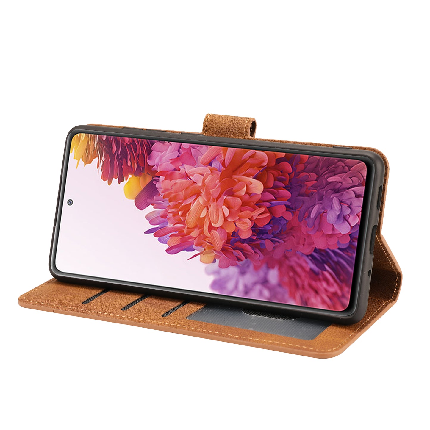 For Samsung Galaxy S20 FE/S20 Fan Edition/S20 FE 5G/S20 Fan Edition 5G/S20 Lite/S20 FE 2022 Classic Style PU Leather Phone Cover Shell with Wallet and Stand - Light Brown
