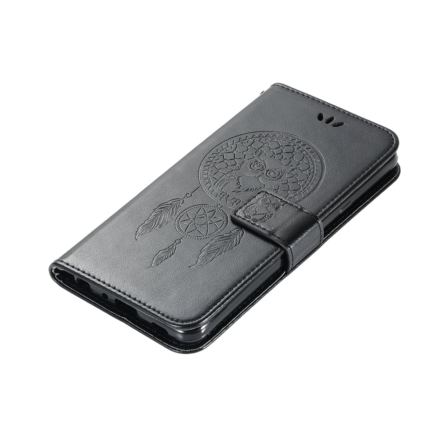 For Samsung Galaxy S20 FE/S20 Fan Edition/S20 FE 5G/S20 Fan Edition 5G/S20 Lite/S20 FE 2022 Imprinted Dream Catcher Owl Leather Wallet Case - Black