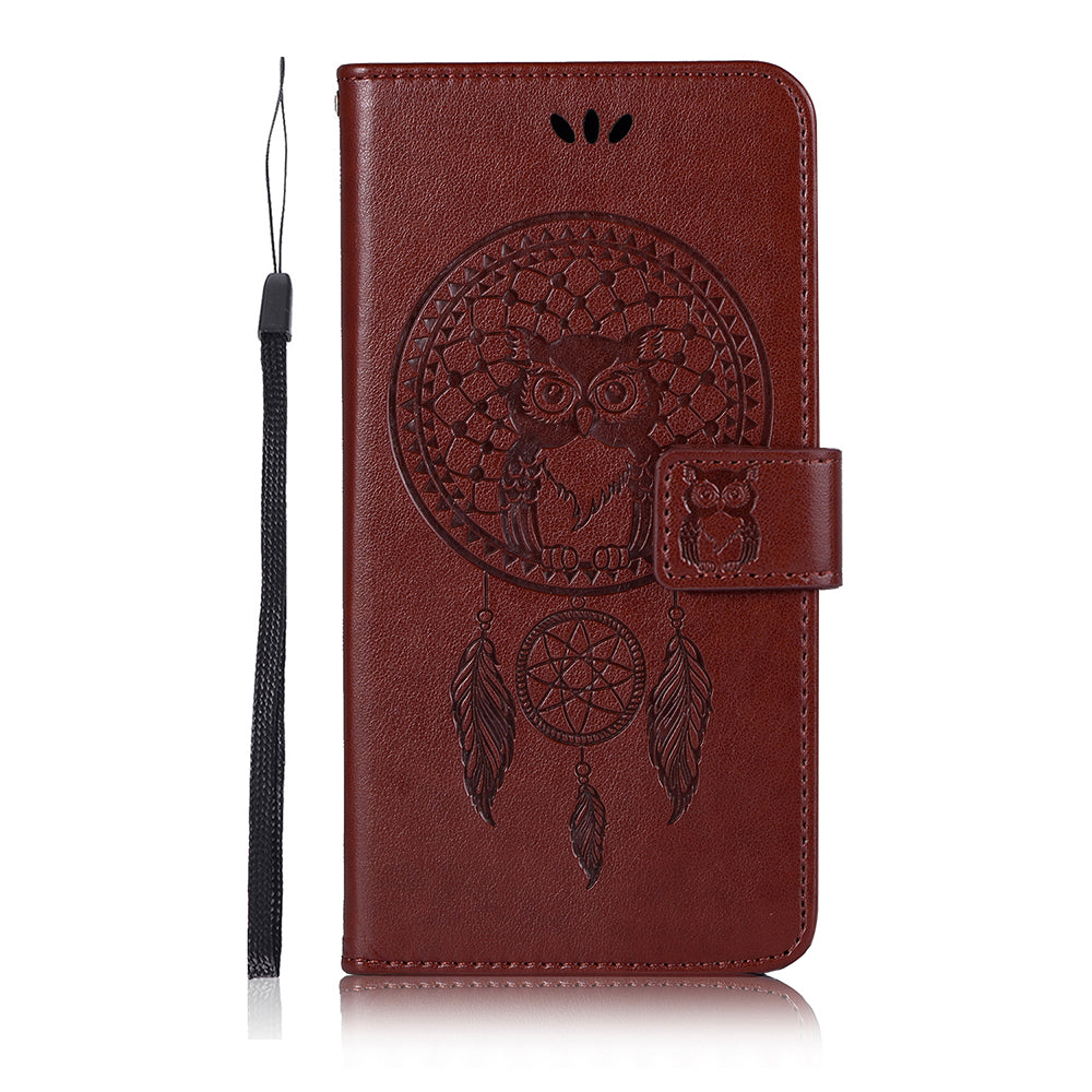 For Samsung Galaxy S20 FE/S20 Fan Edition/S20 FE 5G/S20 Fan Edition 5G/S20 Lite/S20 FE 2022 Imprinted Dream Catcher Owl Leather Wallet Case - Brown