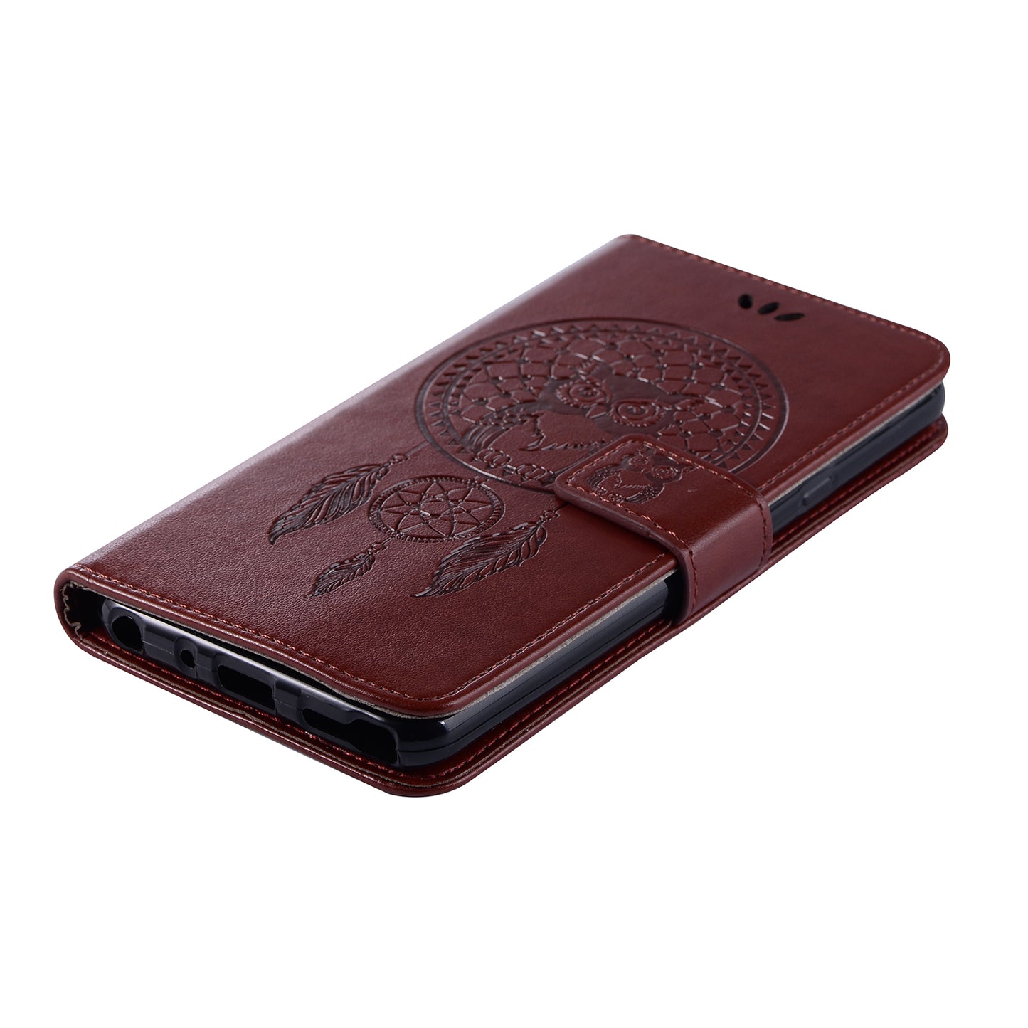 For Samsung Galaxy S20 FE/S20 Fan Edition/S20 FE 5G/S20 Fan Edition 5G/S20 Lite/S20 FE 2022 Imprinted Dream Catcher Owl Leather Wallet Case - Brown