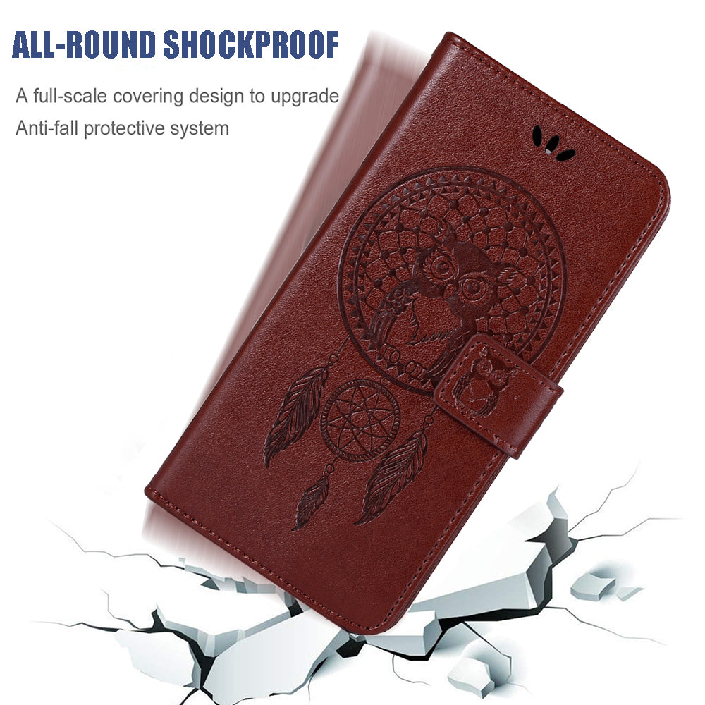 For Samsung Galaxy S20 FE/S20 Fan Edition/S20 FE 5G/S20 Fan Edition 5G/S20 Lite/S20 FE 2022 Imprinted Dream Catcher Owl Leather Wallet Case - Brown