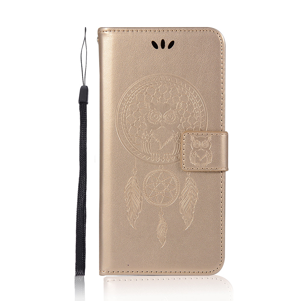 For Samsung Galaxy S20 FE/S20 Fan Edition/S20 FE 5G/S20 Fan Edition 5G/S20 Lite/S20 FE 2022 Imprinted Dream Catcher Owl Leather Wallet Case - Gold