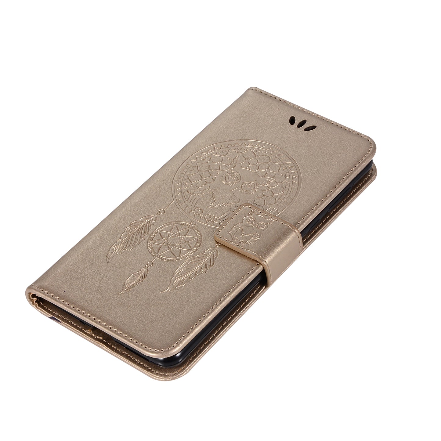For Samsung Galaxy S20 FE/S20 Fan Edition/S20 FE 5G/S20 Fan Edition 5G/S20 Lite/S20 FE 2022 Imprinted Dream Catcher Owl Leather Wallet Case - Gold