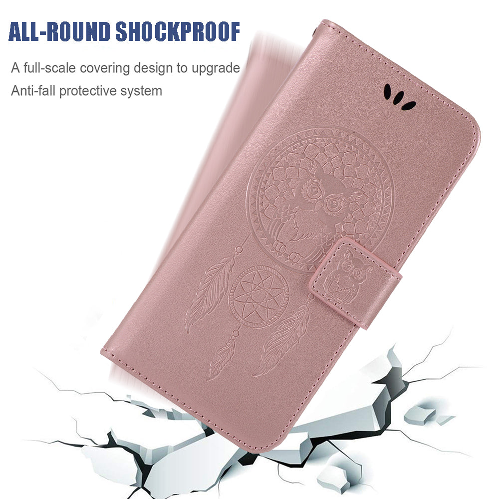 For Samsung Galaxy S20 FE/S20 Fan Edition/S20 FE 5G/S20 Fan Edition 5G/S20 Lite/S20 FE 2022 Imprinted Dream Catcher Owl Leather Wallet Case - Rose Gold