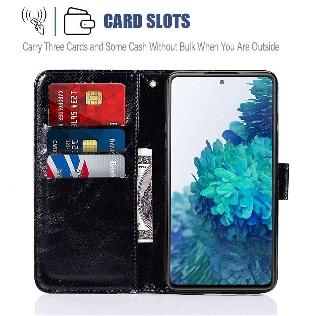 For Samsung Galaxy S20 FE/S20 Fan Edition/S20 FE 5G/S20 Fan Edition 5G/S20 Lite/S20 FE 2022 Wallet Stand Leather Vintage Style Cell Phone Cover Case - Black