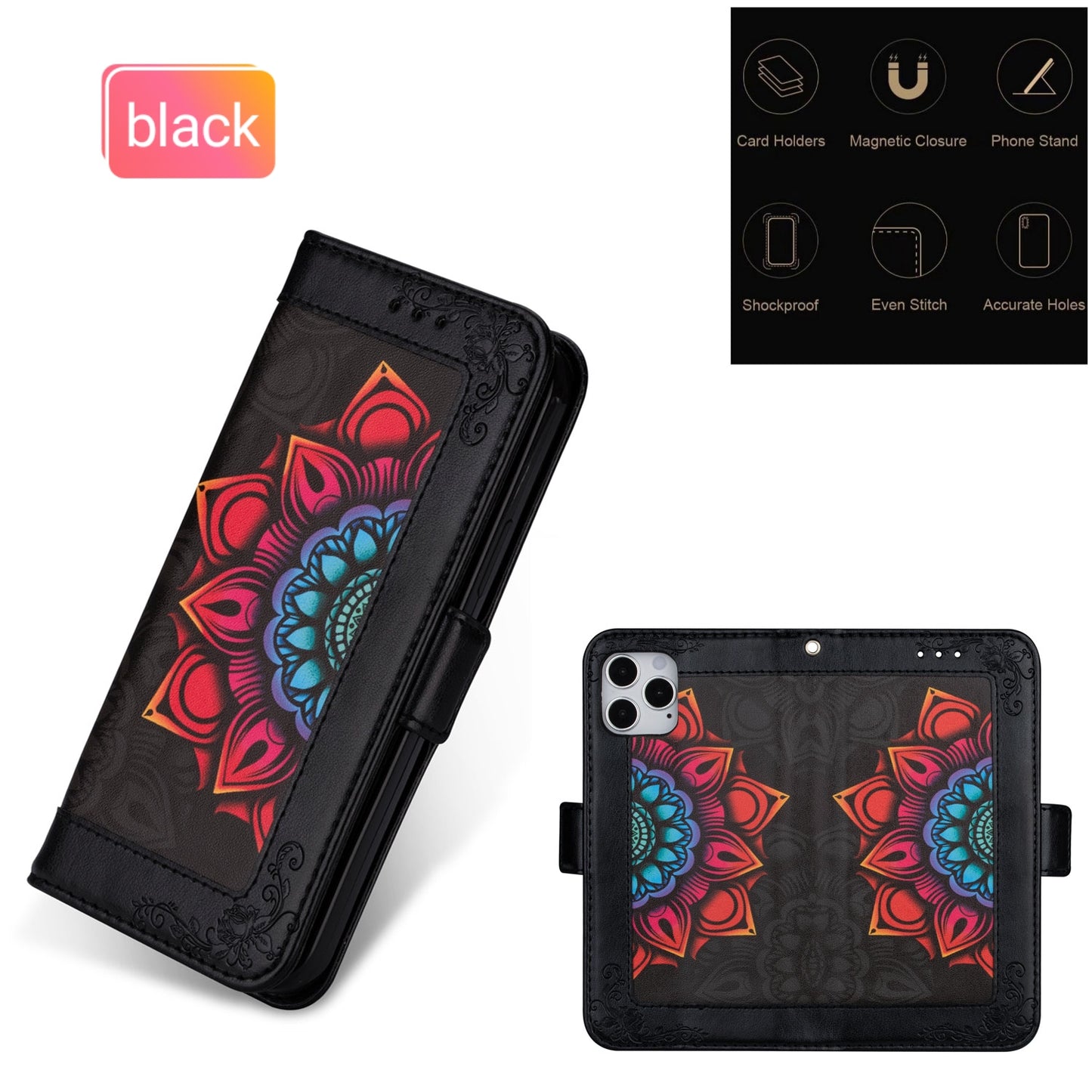 For Samsung Galaxy S20 FE/S20 Fan Edition/S20 FE 5G/S20 Fan Edition 5G/S20 Lite/S20 FE 2022 Flower Patterned PU Leather Wallet Stand Shell Cover - Black