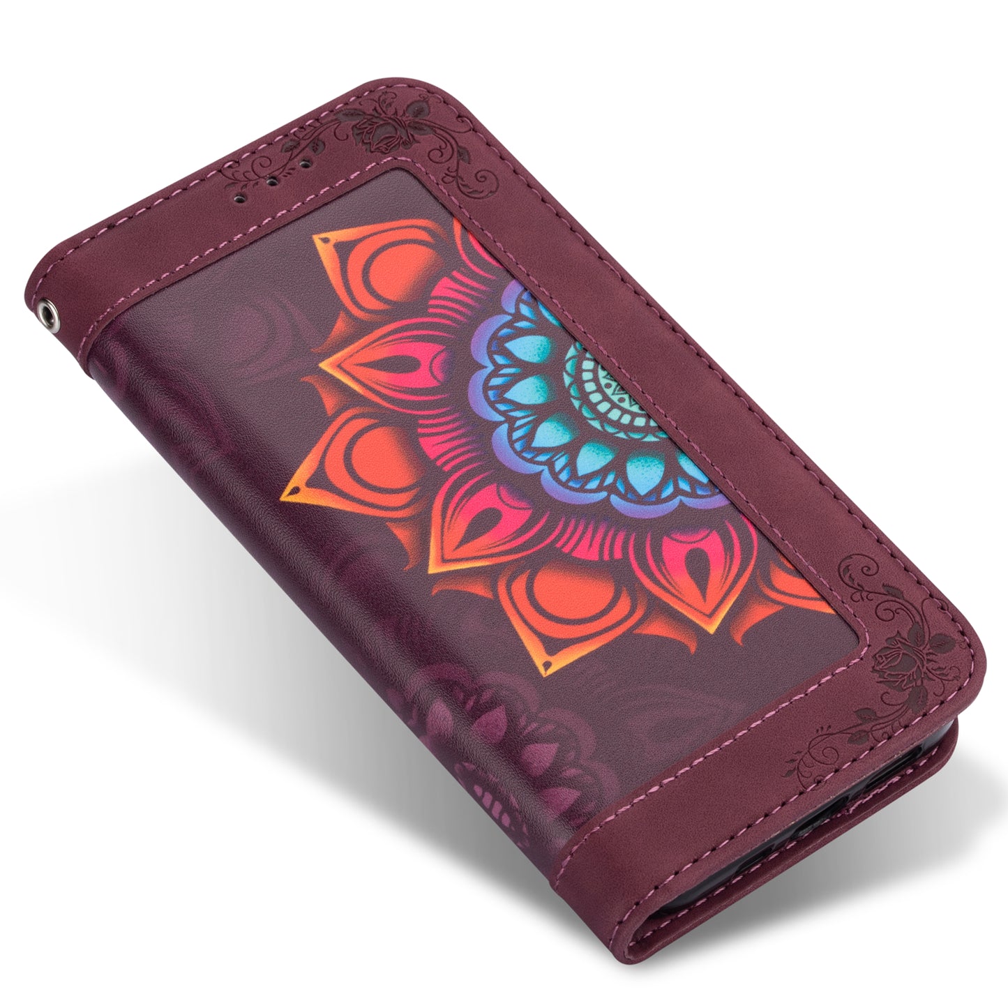 For Samsung Galaxy S20 FE/S20 Fan Edition/S20 FE 5G/S20 Fan Edition 5G/S20 Lite/S20 FE 2022 Flower Patterned PU Leather Wallet Stand Shell Cover - Wine Red