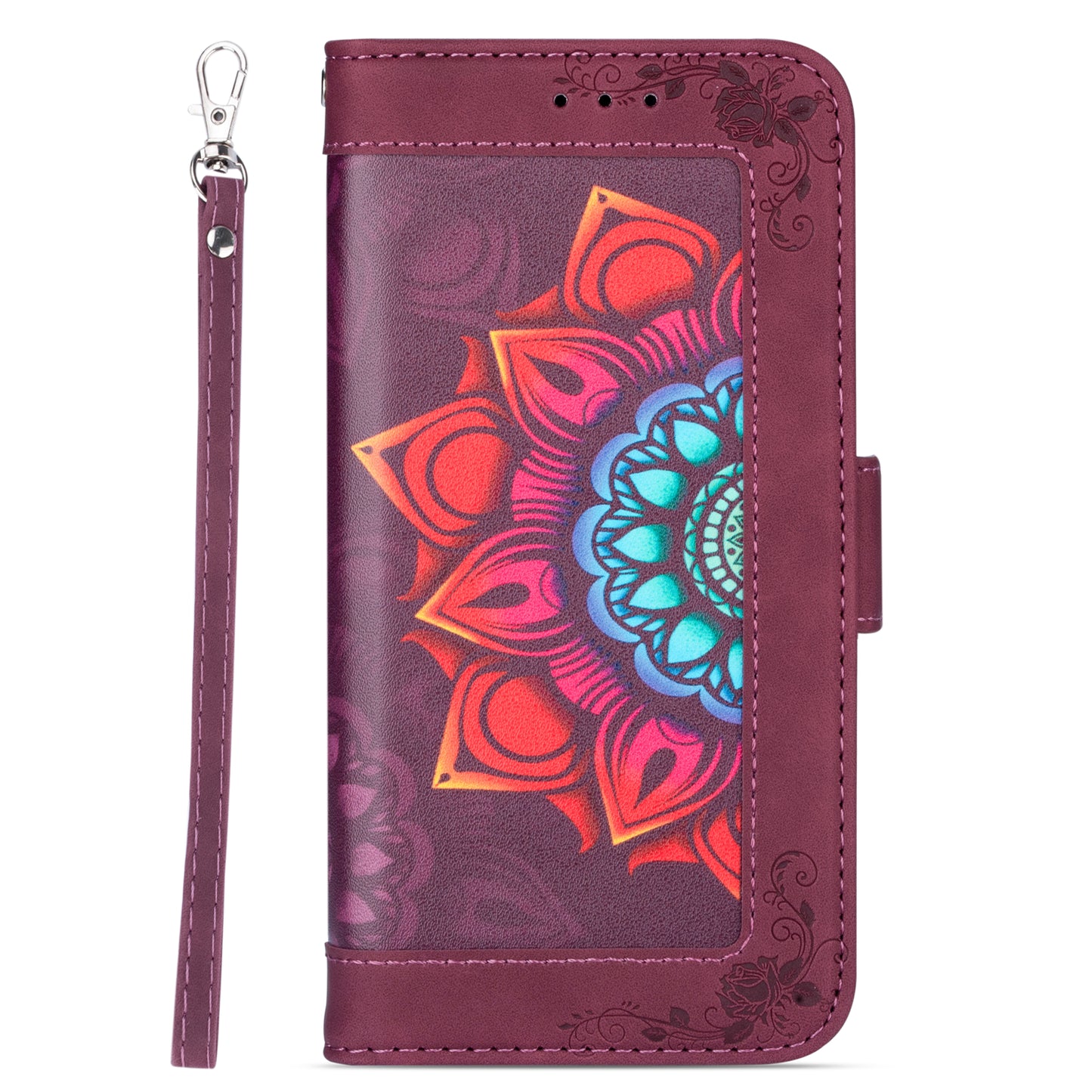 For Samsung Galaxy S20 FE/S20 Fan Edition/S20 FE 5G/S20 Fan Edition 5G/S20 Lite/S20 FE 2022 Flower Patterned PU Leather Wallet Stand Shell Cover - Wine Red