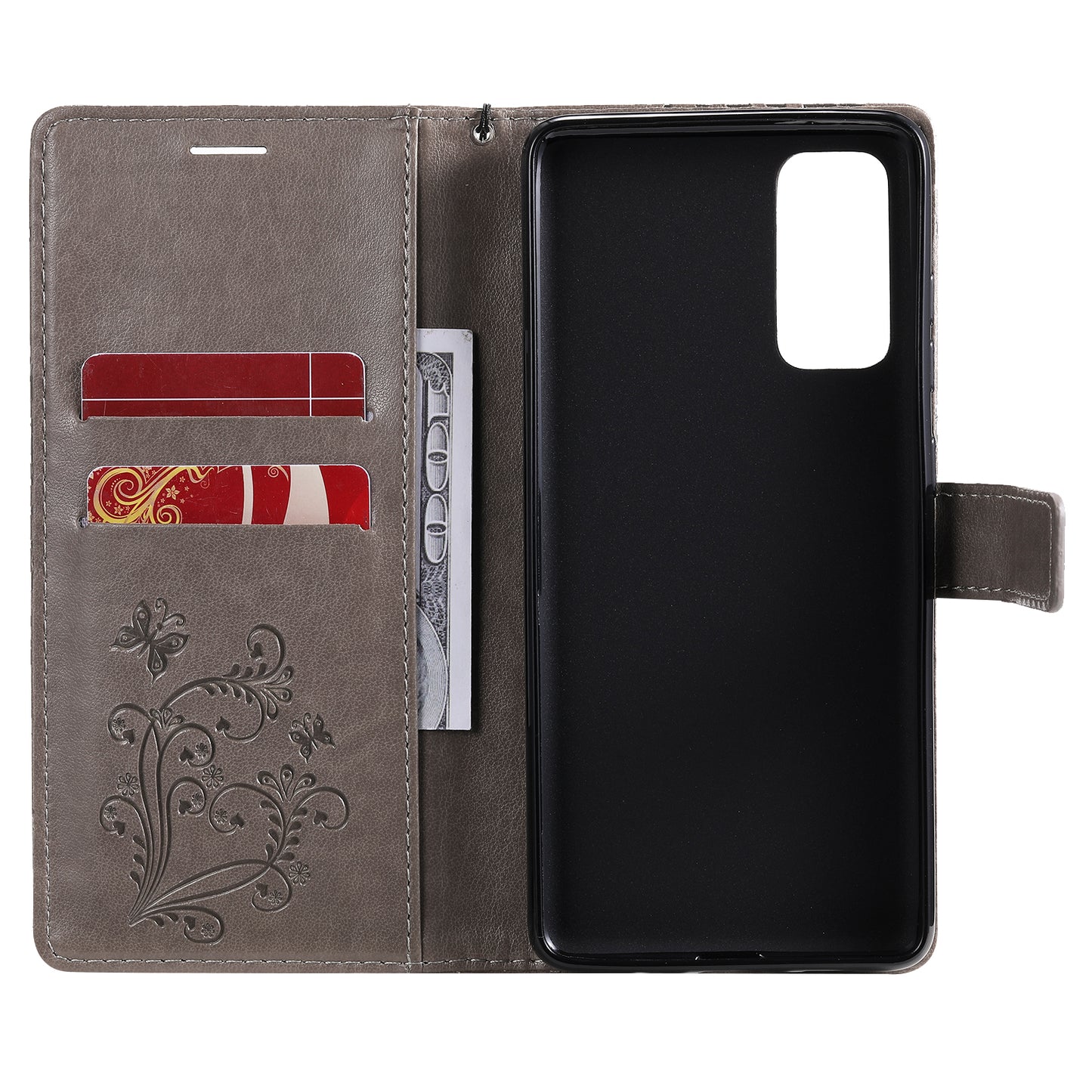 For Samsung Galaxy S20 FE/S20 Fan Edition/S20 FE 5G/S20 Fan Edition 5G/S20 Lite/S20 FE 2022 KT Imprinting Flower Series-2 Butterfly Pattern Imprinting Leather Wallet Phone Cover Case - Coffee