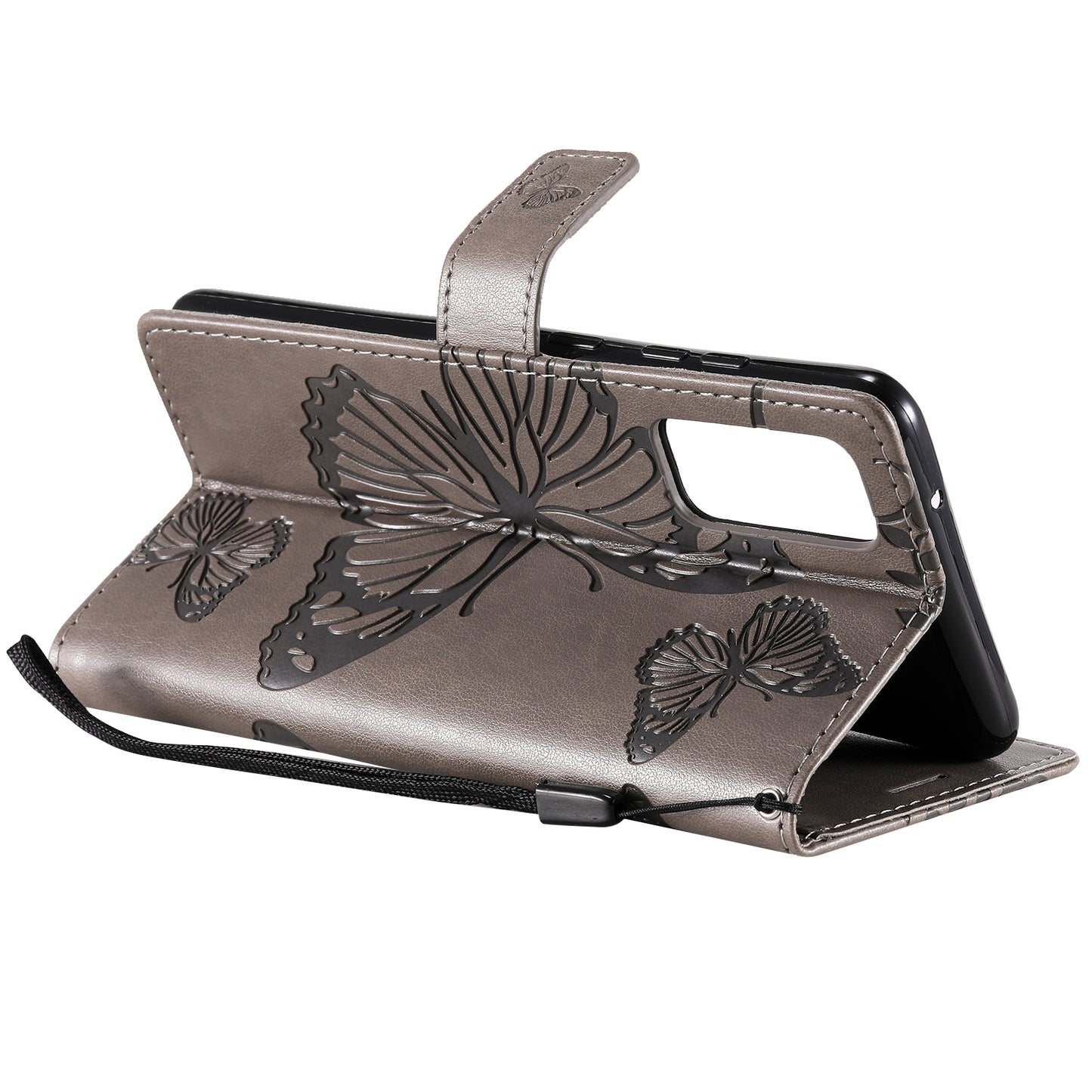 For Samsung Galaxy S20 FE/S20 Fan Edition/S20 FE 5G/S20 Fan Edition 5G/S20 Lite/S20 FE 2022 KT Imprinting Flower Series-2 Butterfly Pattern Imprinting Leather Wallet Phone Cover Case - Coffee