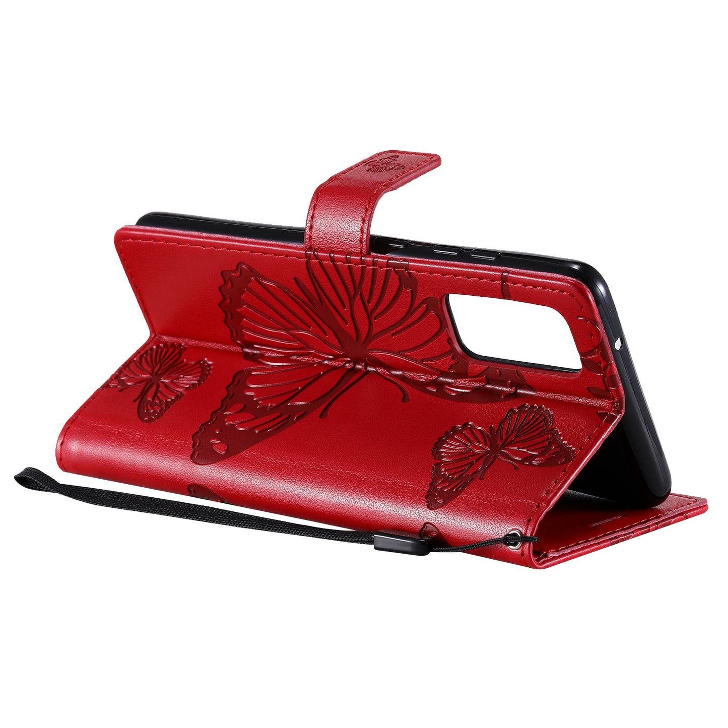 For Samsung Galaxy S20 FE/S20 Fan Edition/S20 FE 5G/S20 Fan Edition 5G/S20 Lite/S20 FE 2022 KT Imprinting Flower Series-2 Butterfly Pattern Imprinting Leather Wallet Phone Cover Case - Red