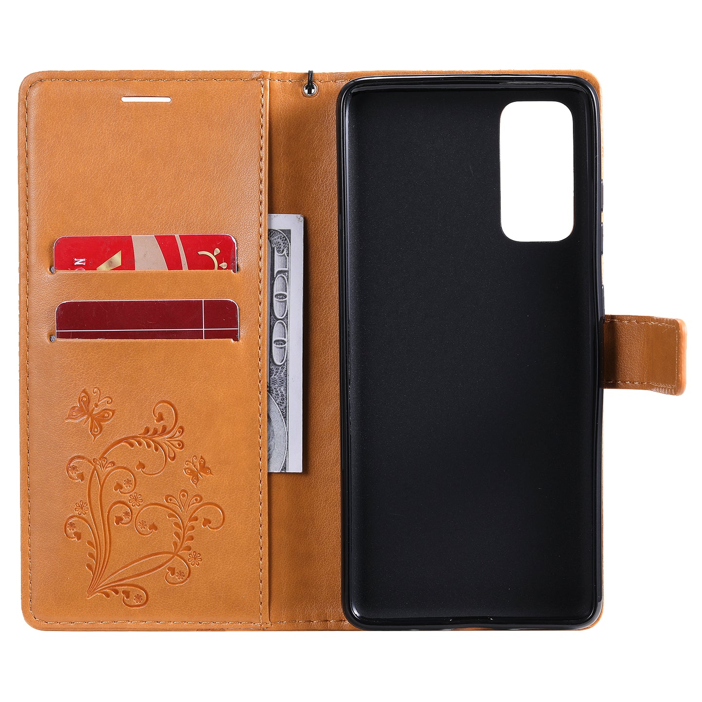 For Samsung Galaxy S20 FE/S20 Fan Edition/S20 FE 5G/S20 Fan Edition 5G/S20 Lite/S20 FE 2022 KT Imprinting Flower Series-2 Butterfly Pattern Imprinting Leather Wallet Phone Cover Case - Yellow