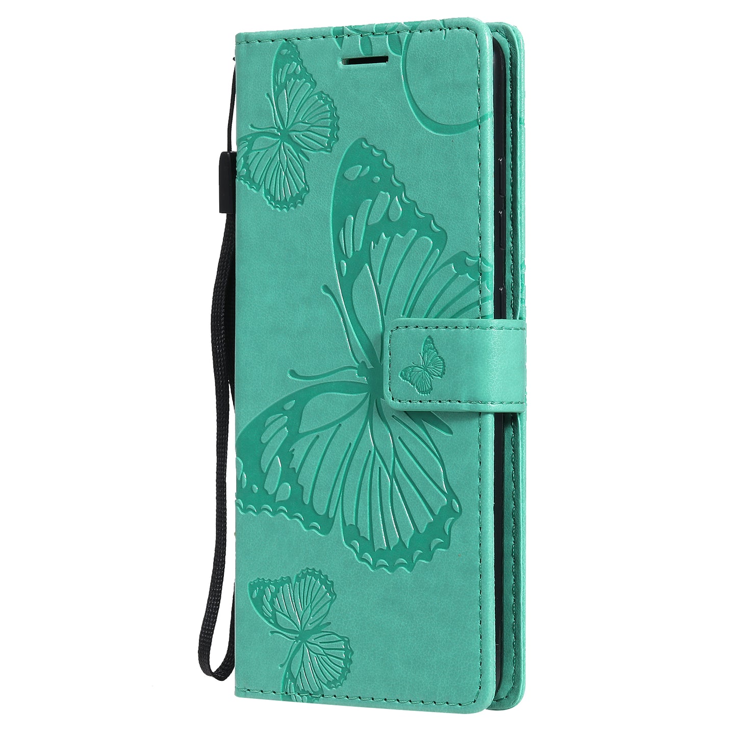 For Samsung Galaxy S20 FE/S20 Fan Edition/S20 FE 5G/S20 Fan Edition 5G/S20 Lite/S20 FE 2022 KT Imprinting Flower Series-2 Butterfly Pattern Imprinting Leather Wallet Phone Cover Case - Cyan