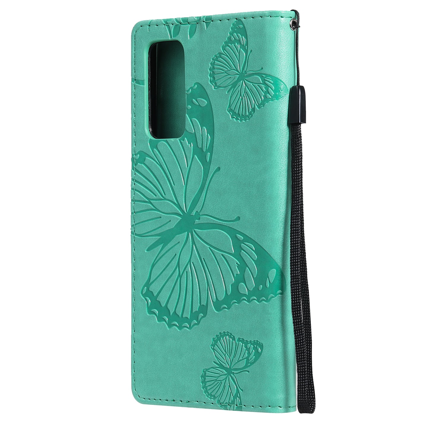 For Samsung Galaxy S20 FE/S20 Fan Edition/S20 FE 5G/S20 Fan Edition 5G/S20 Lite/S20 FE 2022 KT Imprinting Flower Series-2 Butterfly Pattern Imprinting Leather Wallet Phone Cover Case - Cyan