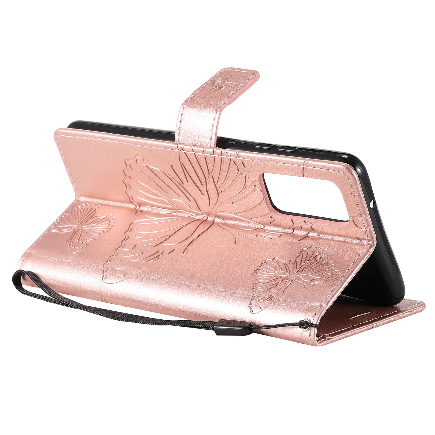 For Samsung Galaxy S20 FE/S20 Fan Edition/S20 FE 5G/S20 Fan Edition 5G/S20 Lite/S20 FE 2022 KT Imprinting Flower Series-2 Butterfly Pattern Imprinting Leather Wallet Phone Cover Case - Rose Gold