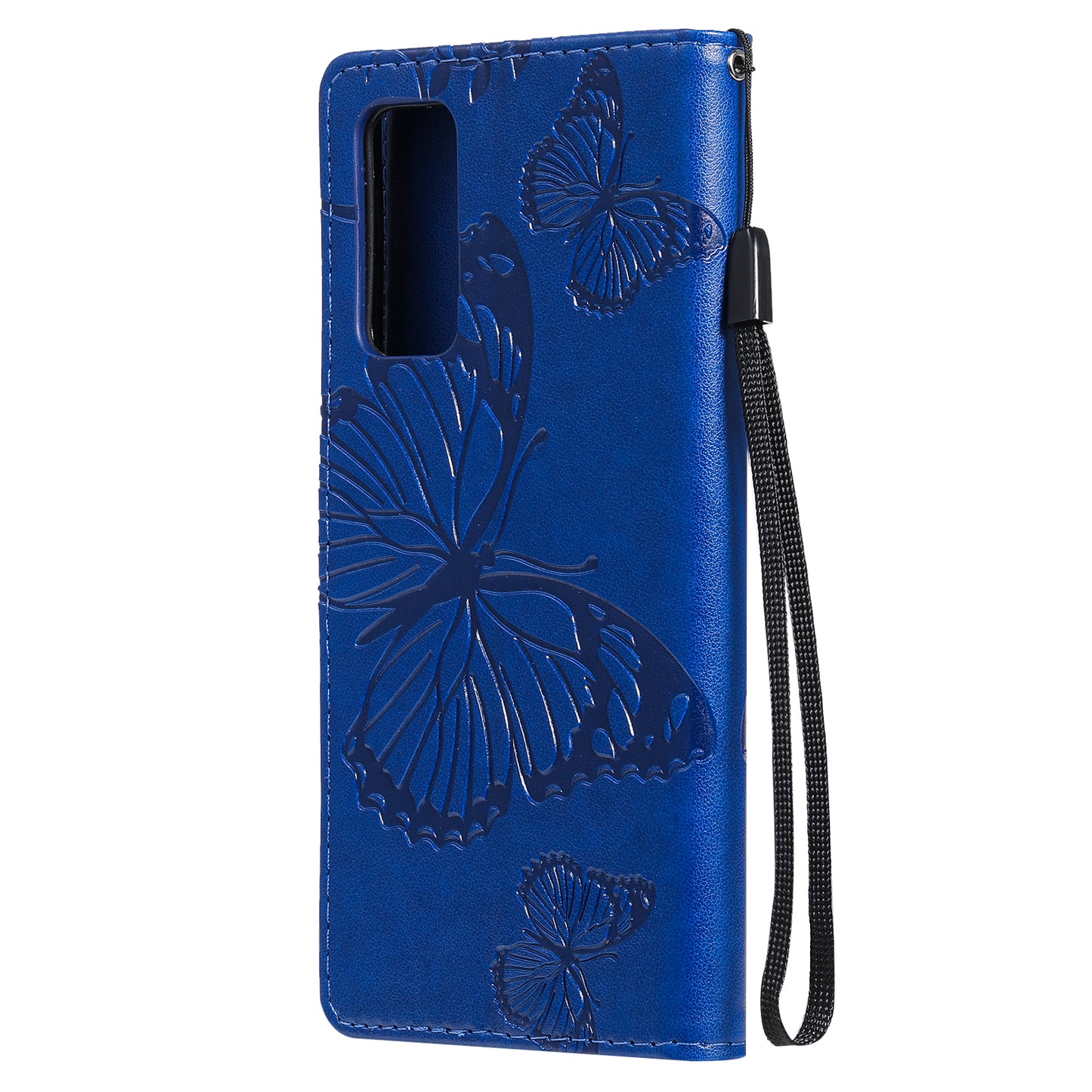 For Samsung Galaxy S20 FE/S20 Fan Edition/S20 FE 5G/S20 Fan Edition 5G/S20 Lite/S20 FE 2022 KT Imprinting Flower Series-2 Butterfly Pattern Imprinting Leather Wallet Phone Cover Case - Blue
