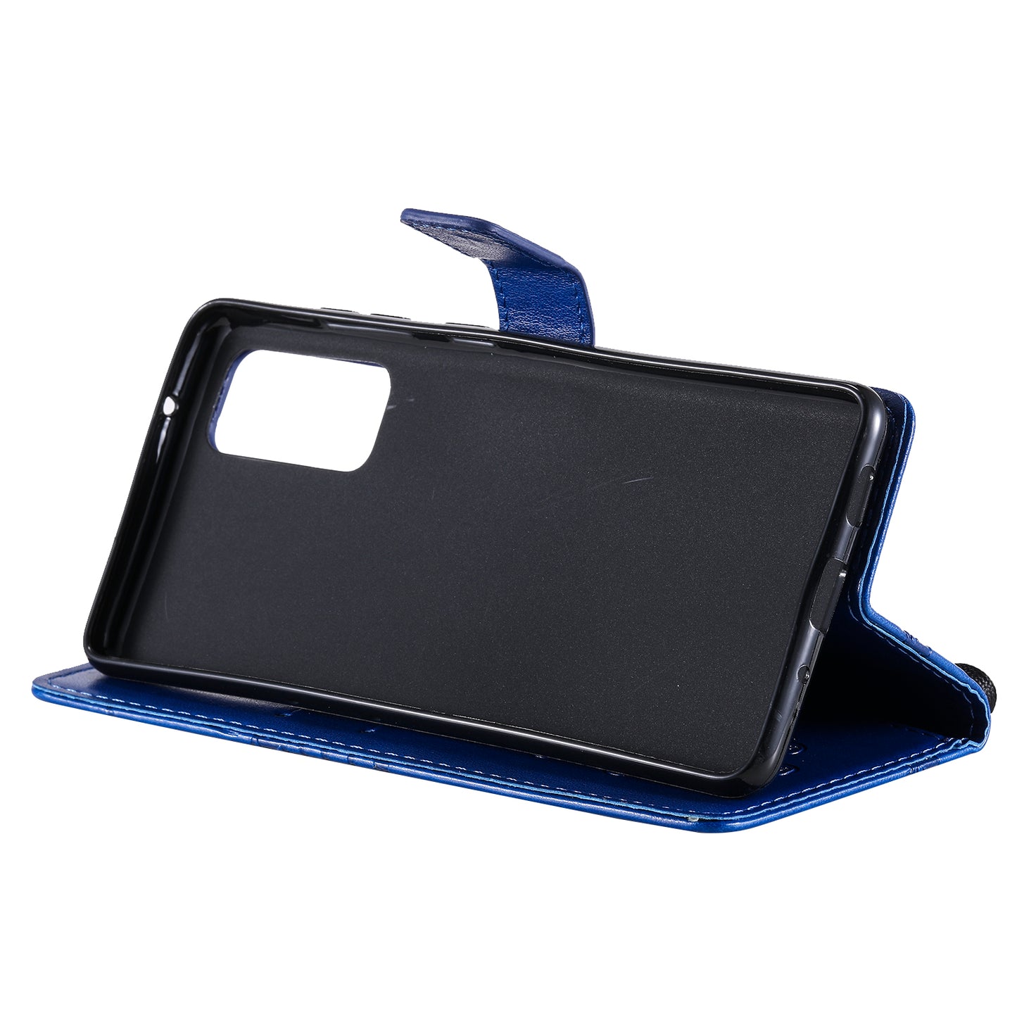 For Samsung Galaxy S20 FE/S20 Fan Edition/S20 FE 5G/S20 Fan Edition 5G/S20 Lite/S20 FE 2022 KT Imprinting Flower Series-2 Butterfly Pattern Imprinting Leather Wallet Phone Cover Case - Blue