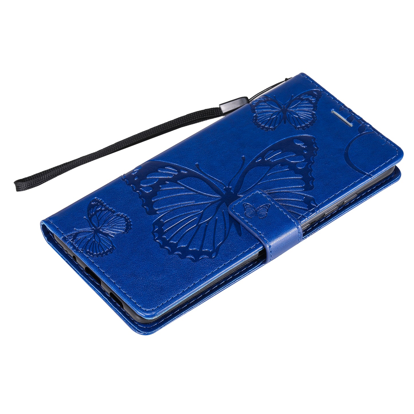 For Samsung Galaxy S20 FE/S20 Fan Edition/S20 FE 5G/S20 Fan Edition 5G/S20 Lite/S20 FE 2022 KT Imprinting Flower Series-2 Butterfly Pattern Imprinting Leather Wallet Phone Cover Case - Blue
