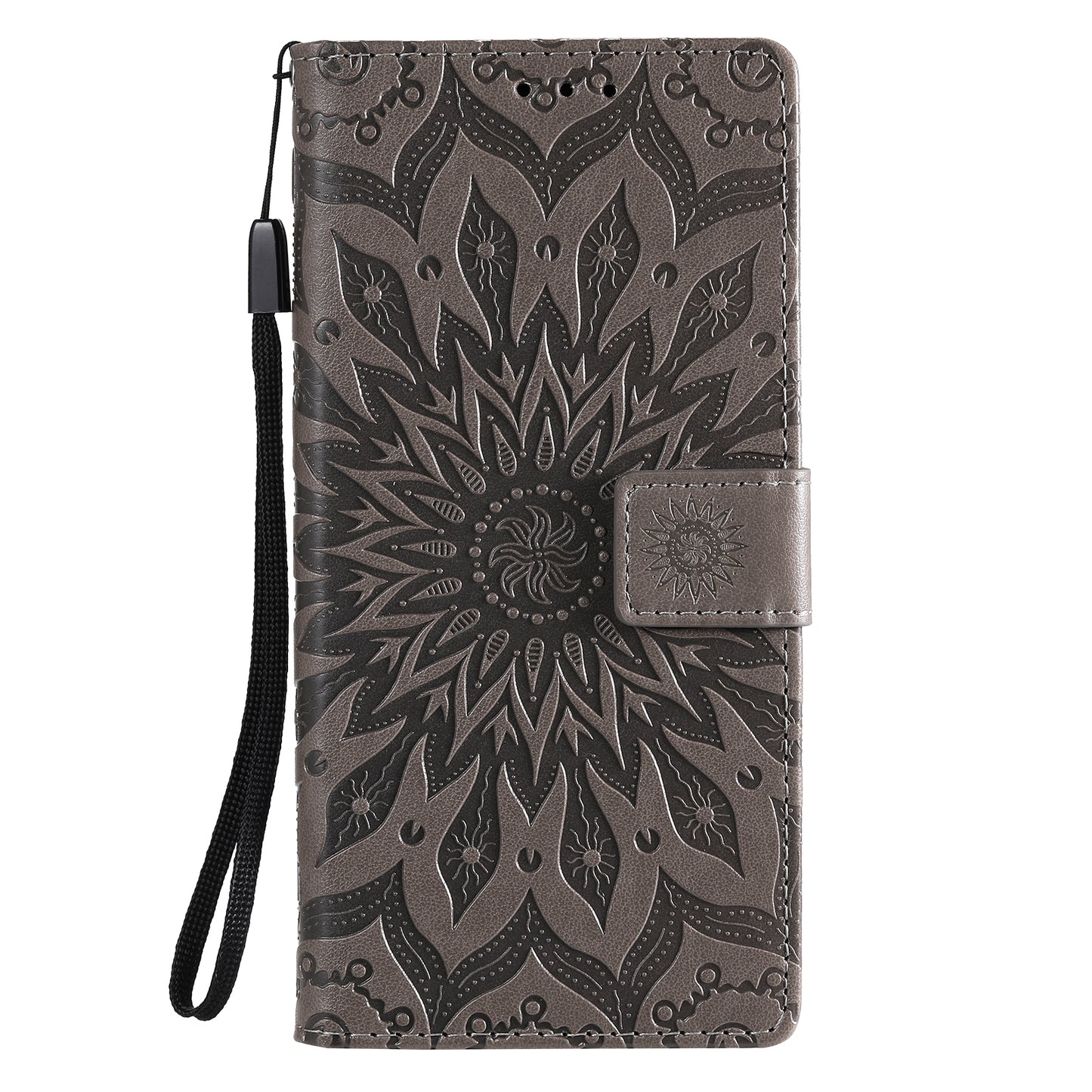 For Samsung Galaxy S20 FE/S20 Fan Edition/S20 FE 5G/S20 Fan Edition 5G/S20 Lite/S20 FE 2022 KT Imprinting Flower Series-1 Imprint Sunflower Pattern PU Leather Phone Cover Shell with Wallet and Stand - Grey