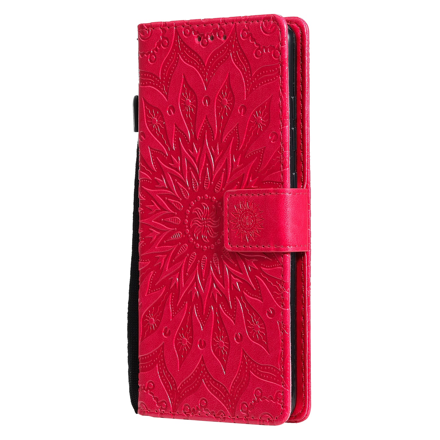 For Samsung Galaxy S20 FE/S20 Fan Edition/S20 FE 5G/S20 Fan Edition 5G/S20 Lite/S20 FE 2022 KT Imprinting Flower Series-1 Imprint Sunflower Pattern PU Leather Phone Cover Shell with Wallet and Stand - Red