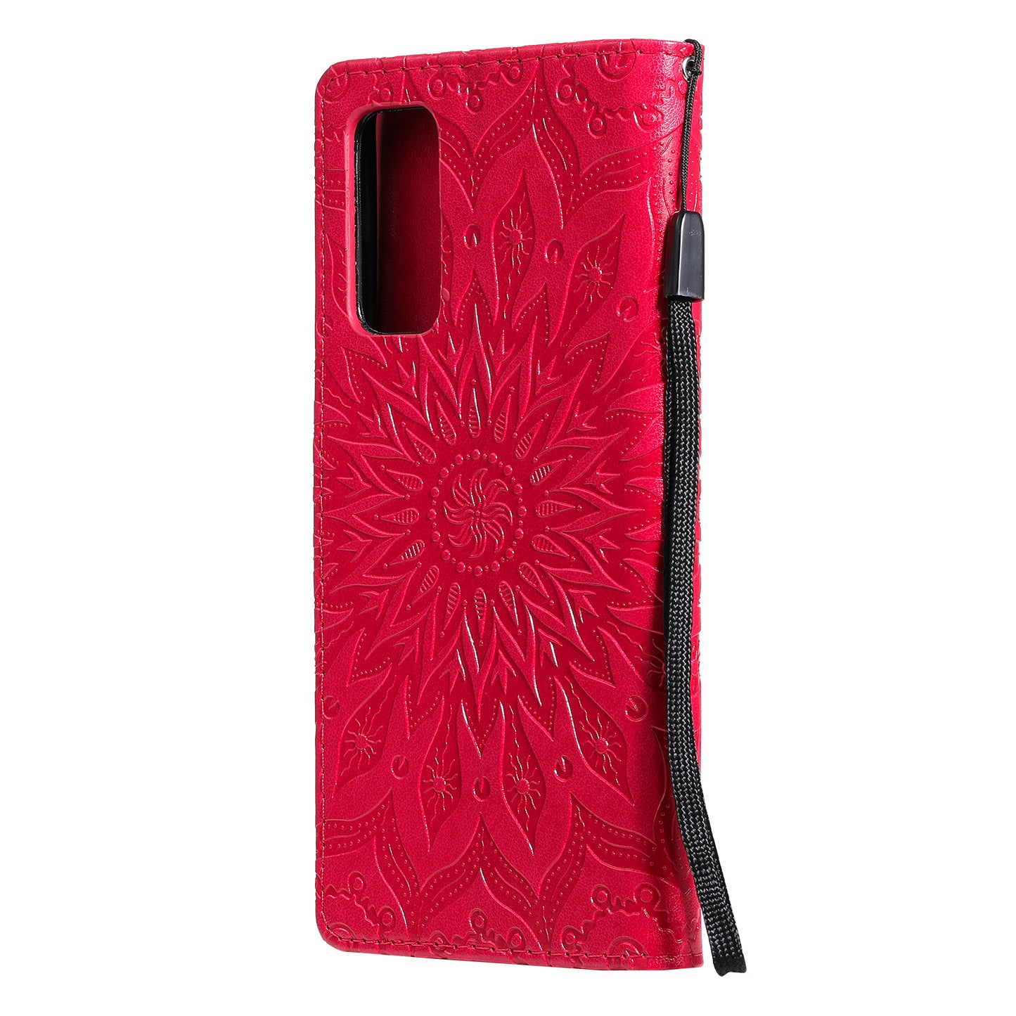 For Samsung Galaxy S20 FE/S20 Fan Edition/S20 FE 5G/S20 Fan Edition 5G/S20 Lite/S20 FE 2022 KT Imprinting Flower Series-1 Imprint Sunflower Pattern PU Leather Phone Cover Shell with Wallet and Stand - Red