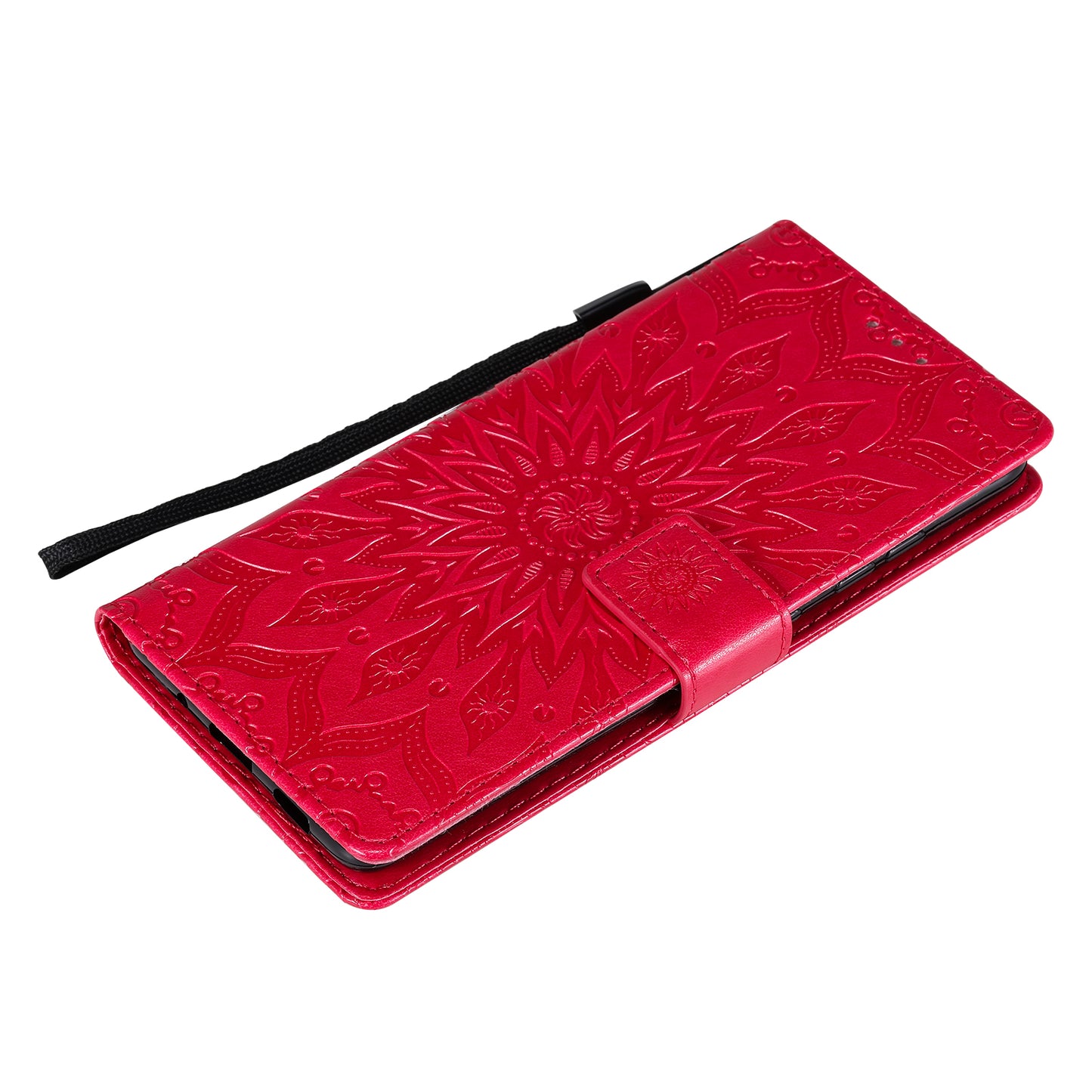 For Samsung Galaxy S20 FE/S20 Fan Edition/S20 FE 5G/S20 Fan Edition 5G/S20 Lite/S20 FE 2022 KT Imprinting Flower Series-1 Imprint Sunflower Pattern PU Leather Phone Cover Shell with Wallet and Stand - Red