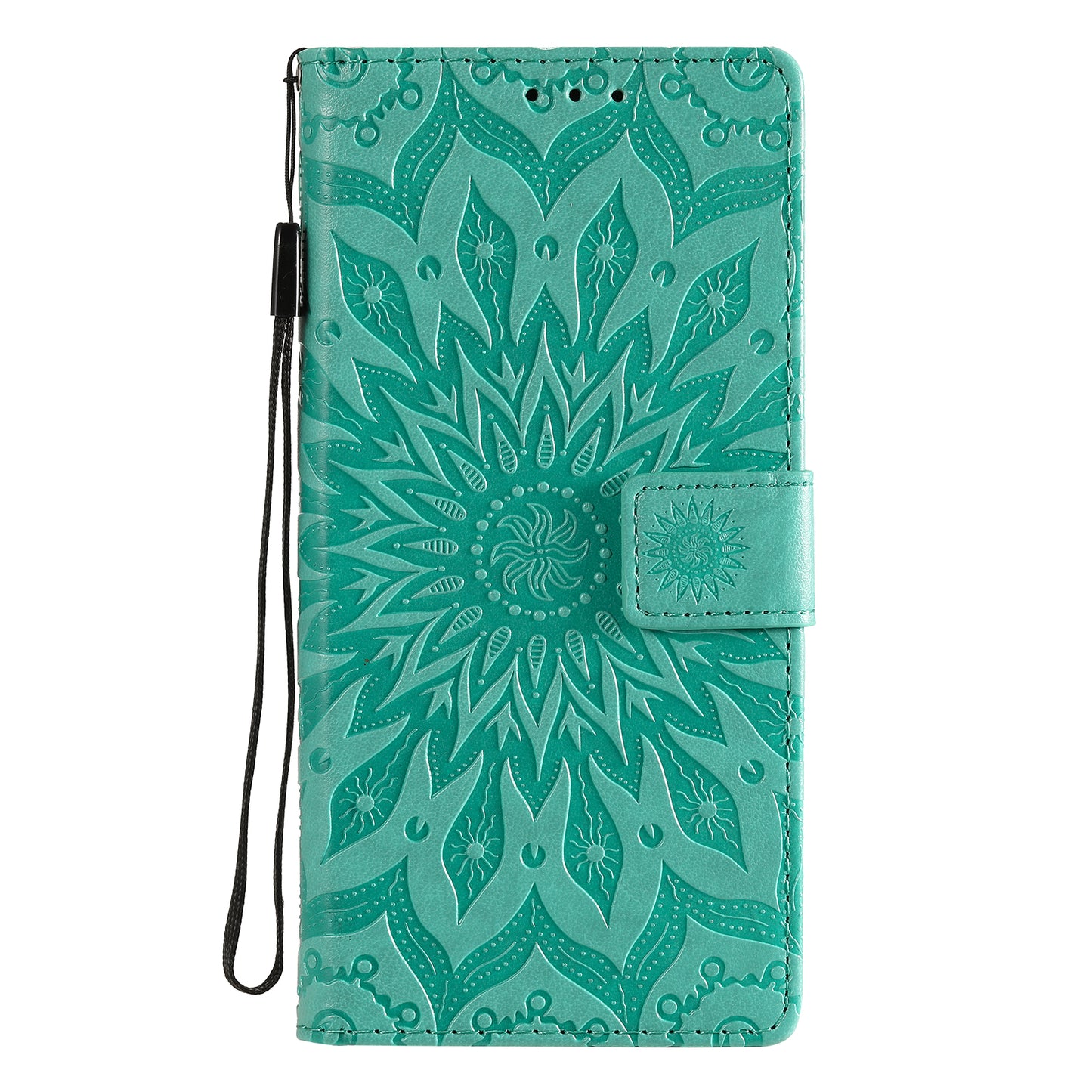 For Samsung Galaxy S20 FE/S20 Fan Edition/S20 FE 5G/S20 Fan Edition 5G/S20 Lite/S20 FE 2022 KT Imprinting Flower Series-1 Imprint Sunflower Pattern PU Leather Phone Cover Shell with Wallet and Stand - Cyan