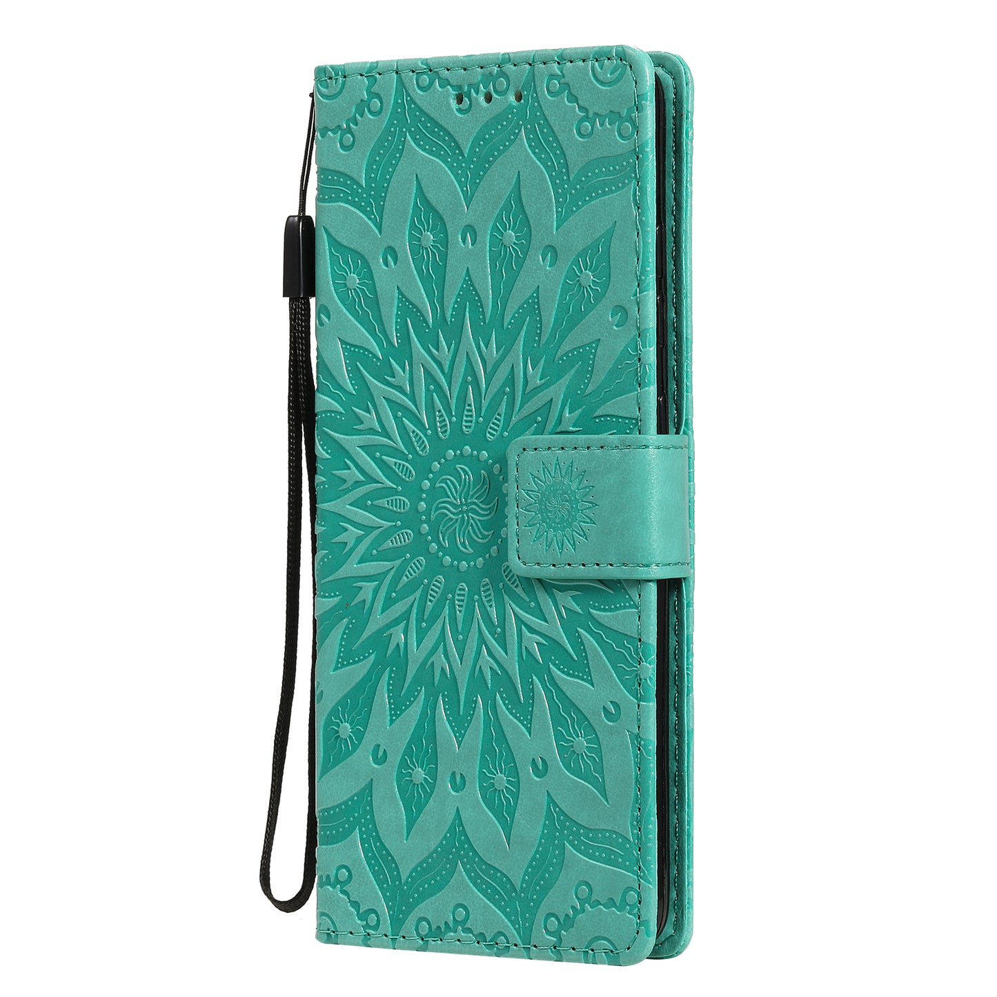 For Samsung Galaxy S20 FE/S20 Fan Edition/S20 FE 5G/S20 Fan Edition 5G/S20 Lite/S20 FE 2022 KT Imprinting Flower Series-1 Imprint Sunflower Pattern PU Leather Phone Cover Shell with Wallet and Stand - Cyan