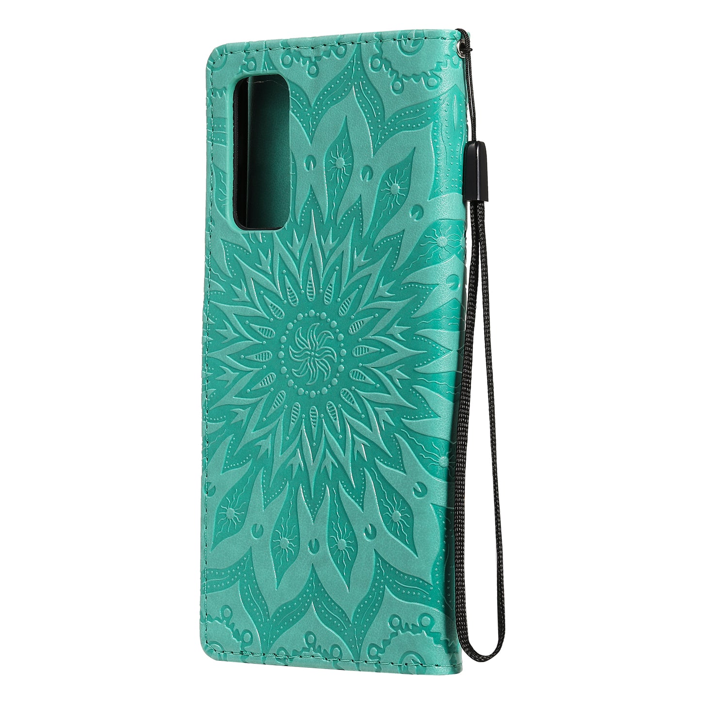 For Samsung Galaxy S20 FE/S20 Fan Edition/S20 FE 5G/S20 Fan Edition 5G/S20 Lite/S20 FE 2022 KT Imprinting Flower Series-1 Imprint Sunflower Pattern PU Leather Phone Cover Shell with Wallet and Stand - Cyan