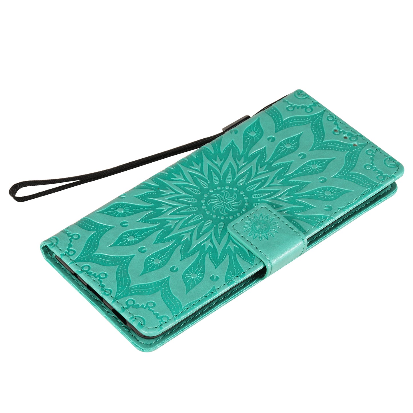 For Samsung Galaxy S20 FE/S20 Fan Edition/S20 FE 5G/S20 Fan Edition 5G/S20 Lite/S20 FE 2022 KT Imprinting Flower Series-1 Imprint Sunflower Pattern PU Leather Phone Cover Shell with Wallet and Stand - Cyan
