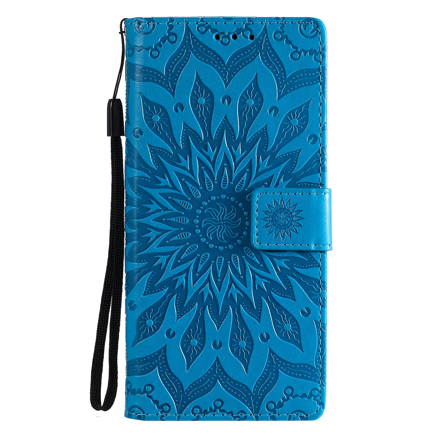 For Samsung Galaxy S20 FE/S20 Fan Edition/S20 FE 5G/S20 Fan Edition 5G/S20 Lite/S20 FE 2022 KT Imprinting Flower Series-1 Imprint Sunflower Pattern PU Leather Phone Cover Shell with Wallet and Stand - Blue