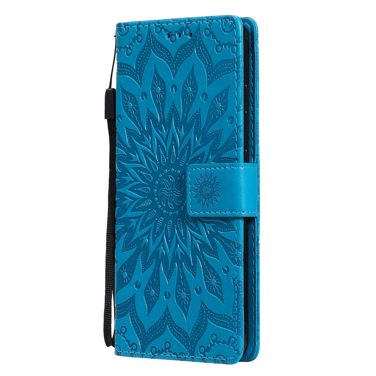 For Samsung Galaxy S20 FE/S20 Fan Edition/S20 FE 5G/S20 Fan Edition 5G/S20 Lite/S20 FE 2022 KT Imprinting Flower Series-1 Imprint Sunflower Pattern PU Leather Phone Cover Shell with Wallet and Stand - Blue