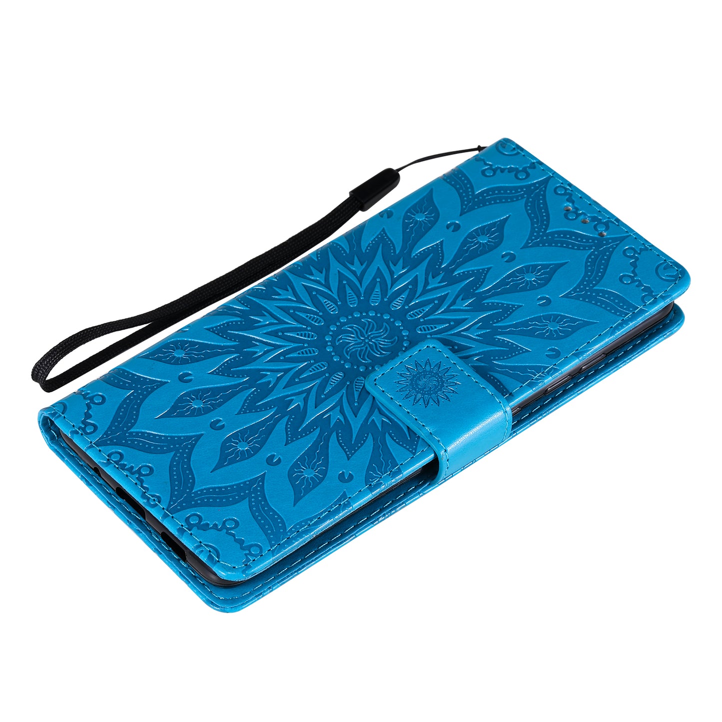 For Samsung Galaxy S20 FE/S20 Fan Edition/S20 FE 5G/S20 Fan Edition 5G/S20 Lite/S20 FE 2022 KT Imprinting Flower Series-1 Imprint Sunflower Pattern PU Leather Phone Cover Shell with Wallet and Stand - Blue