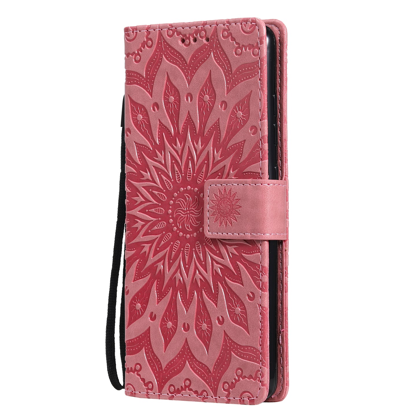 For Samsung Galaxy S20 FE/S20 Fan Edition/S20 FE 5G/S20 Fan Edition 5G/S20 Lite/S20 FE 2022 KT Imprinting Flower Series-1 Imprint Sunflower Pattern PU Leather Phone Cover Shell with Wallet and Stand - Pink