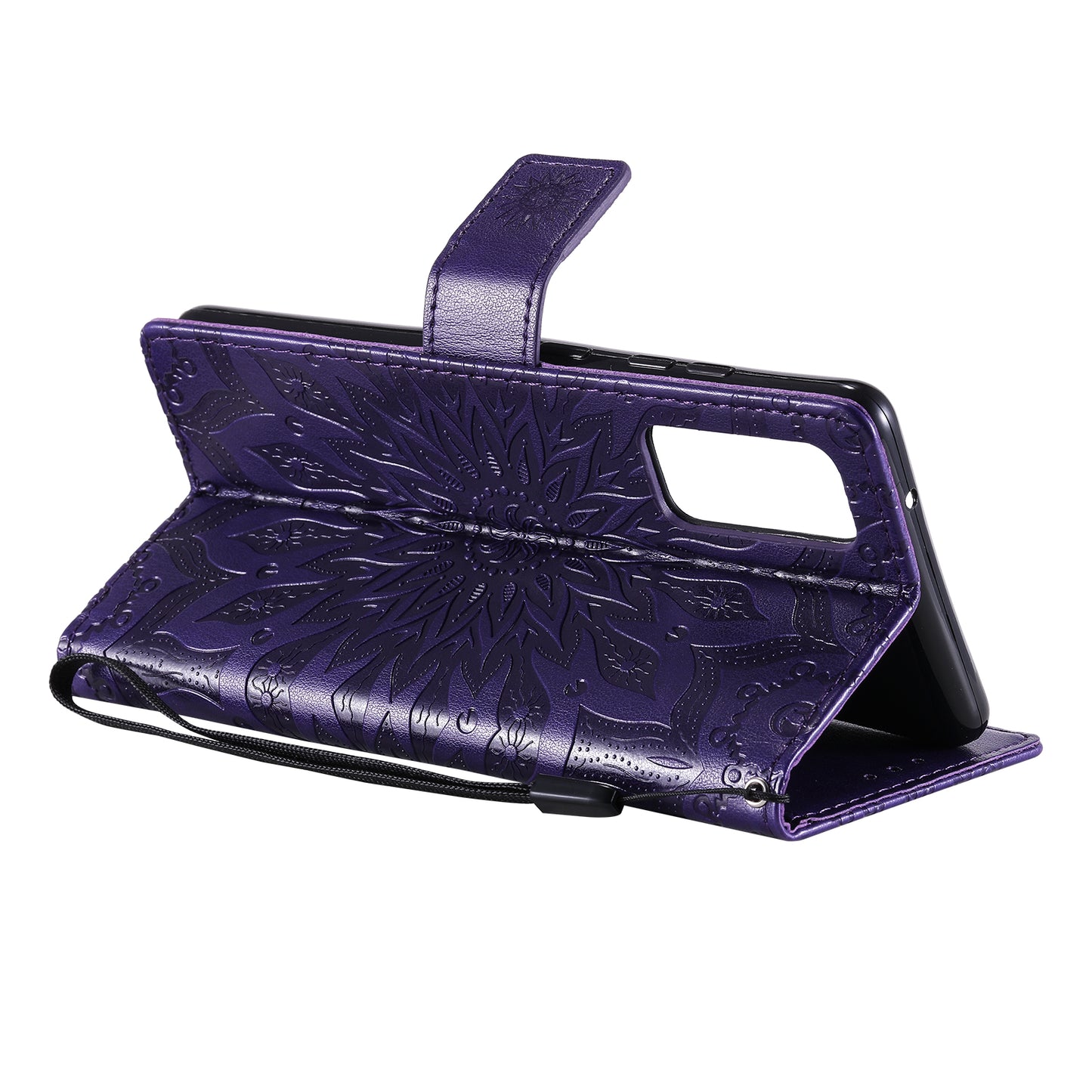 For Samsung Galaxy S20 FE/S20 Fan Edition/S20 FE 5G/S20 Fan Edition 5G/S20 Lite/S20 FE 2022 KT Imprinting Flower Series-1 Imprint Sunflower Pattern PU Leather Phone Cover Shell with Wallet and Stand - Purple