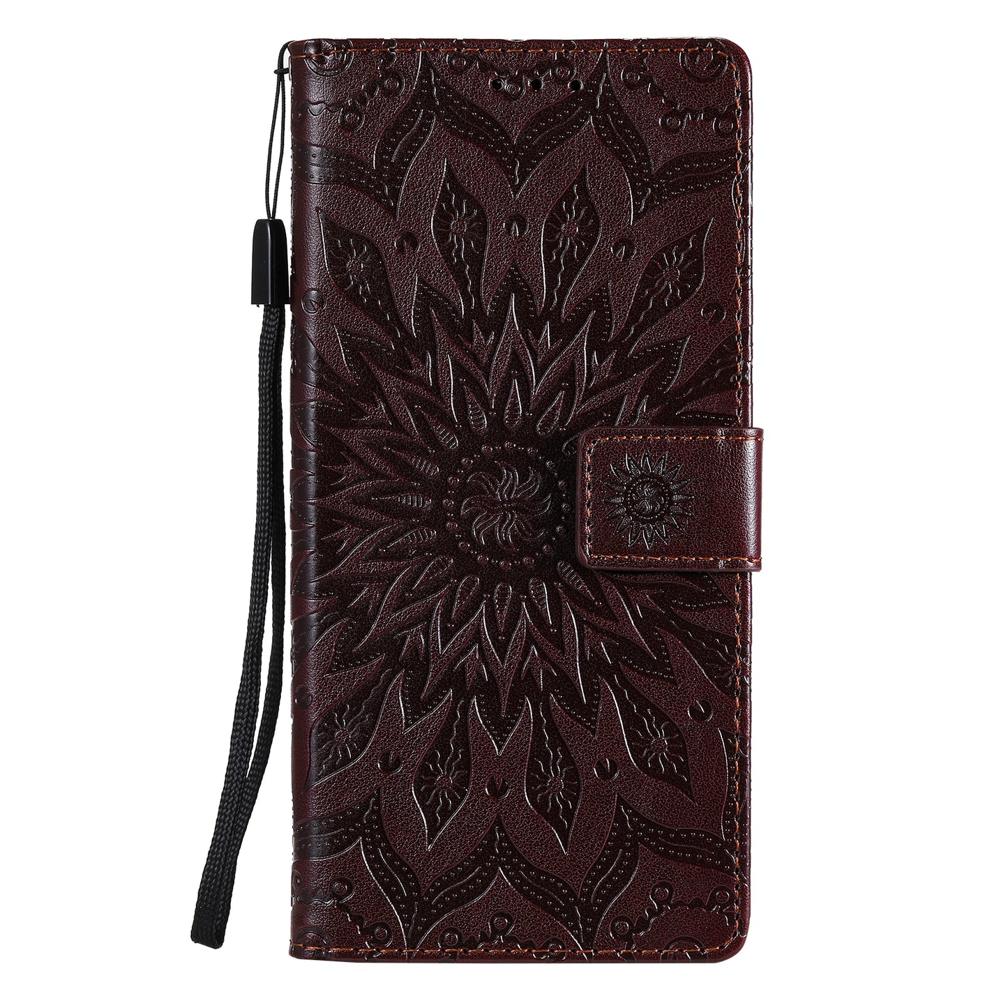 For Samsung Galaxy S20 FE/S20 Fan Edition/S20 FE 5G/S20 Fan Edition 5G/S20 Lite/S20 FE 2022 KT Imprinting Flower Series-1 Imprint Sunflower Pattern PU Leather Phone Cover Shell with Wallet and Stand - Brown