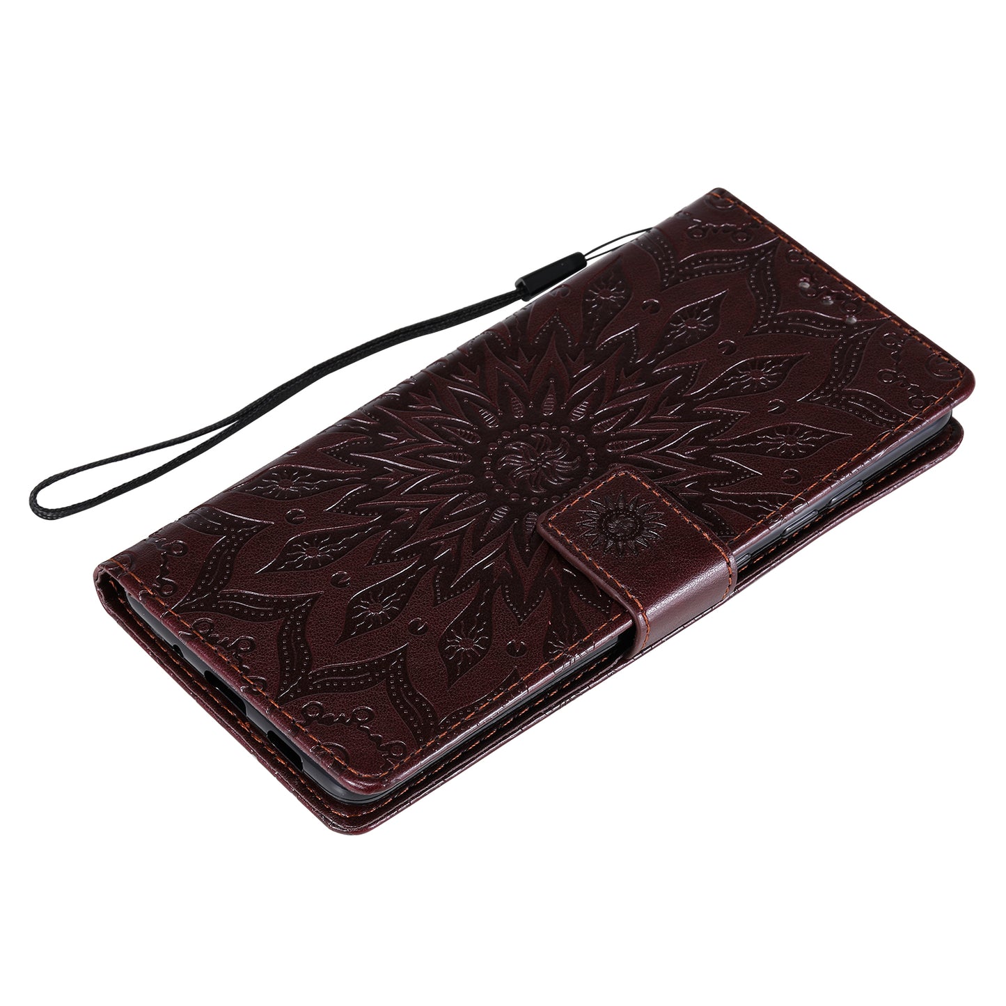For Samsung Galaxy S20 FE/S20 Fan Edition/S20 FE 5G/S20 Fan Edition 5G/S20 Lite/S20 FE 2022 KT Imprinting Flower Series-1 Imprint Sunflower Pattern PU Leather Phone Cover Shell with Wallet and Stand - Brown