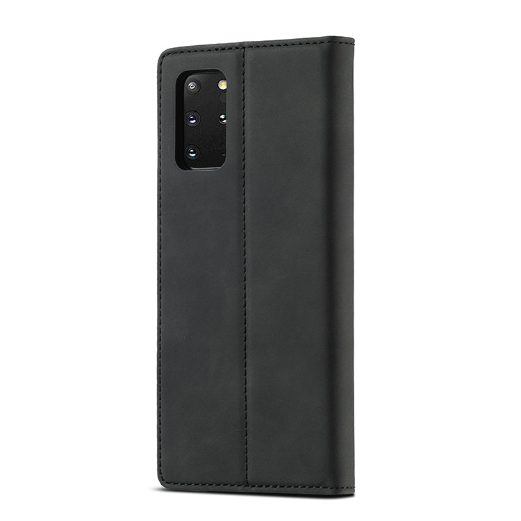 LC.IMEEKE Auto-Absorbed Leather Wallet Stand Phone Protective Shell with Wallet Stand for Samsung Galaxy S20 Plus/S20 Plus 5G - Black