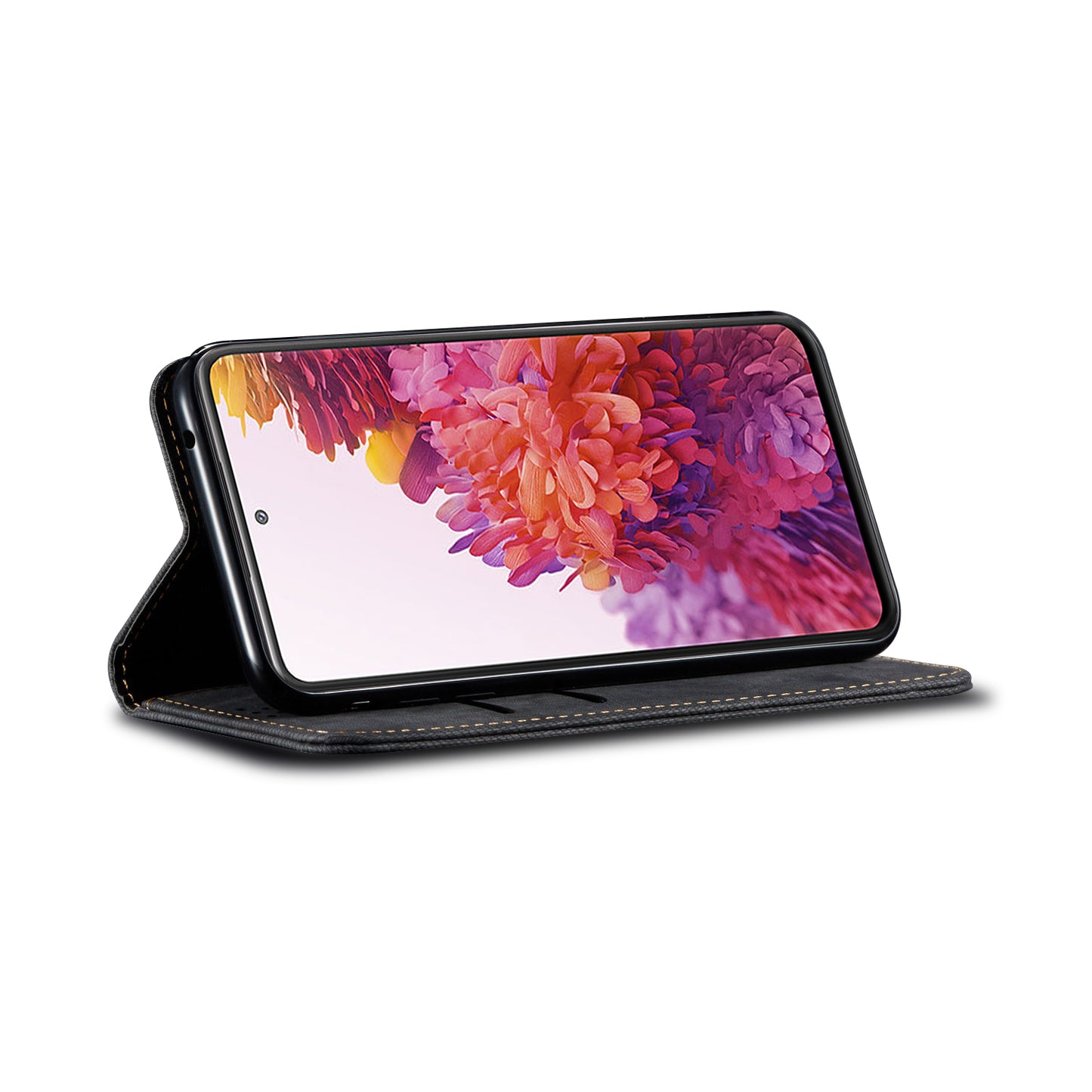 Jeans Cloth Texture TPU + PU Leather Phone Cover Case for Samsung Galaxy S20 FE/S20 FE 5G/S20 Lite/S20 FE 2022 - Black