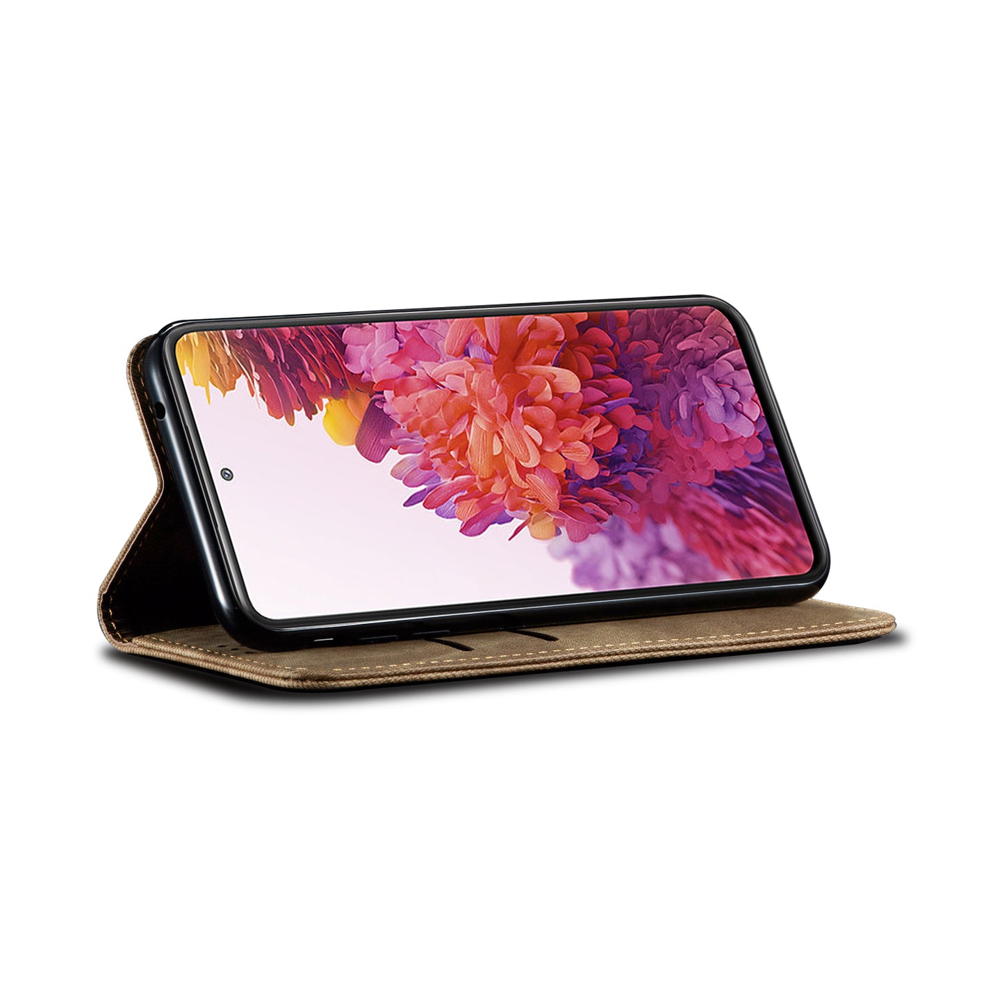 Jeans Cloth Texture TPU + PU Leather Phone Cover Case for Samsung Galaxy S20 FE/S20 FE 5G/S20 Lite/S20 FE 2022 - Khaki