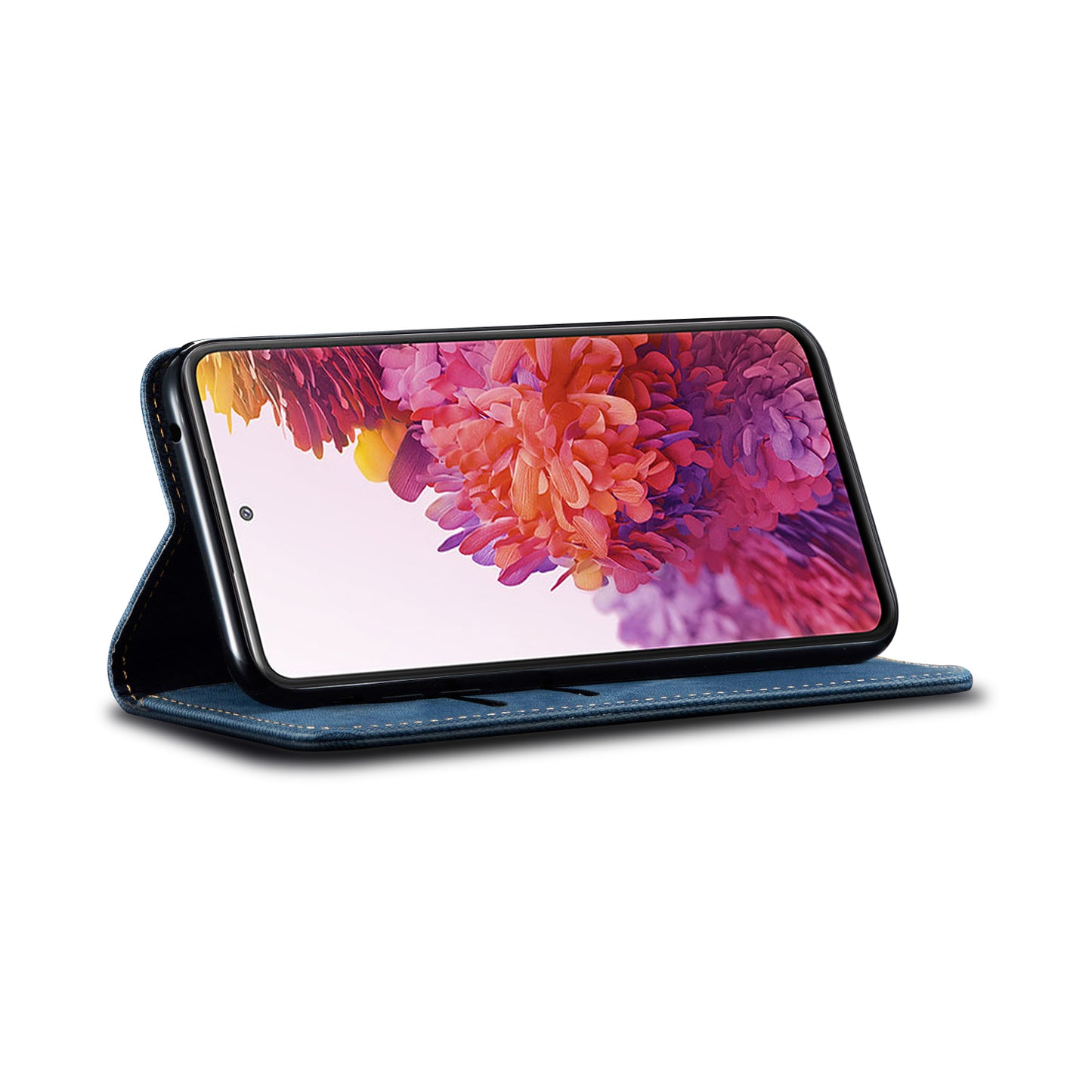 Jeans Cloth Texture TPU + PU Leather Phone Cover Case for Samsung Galaxy S20 FE/S20 FE 5G/S20 Lite/S20 FE 2022 - Blue