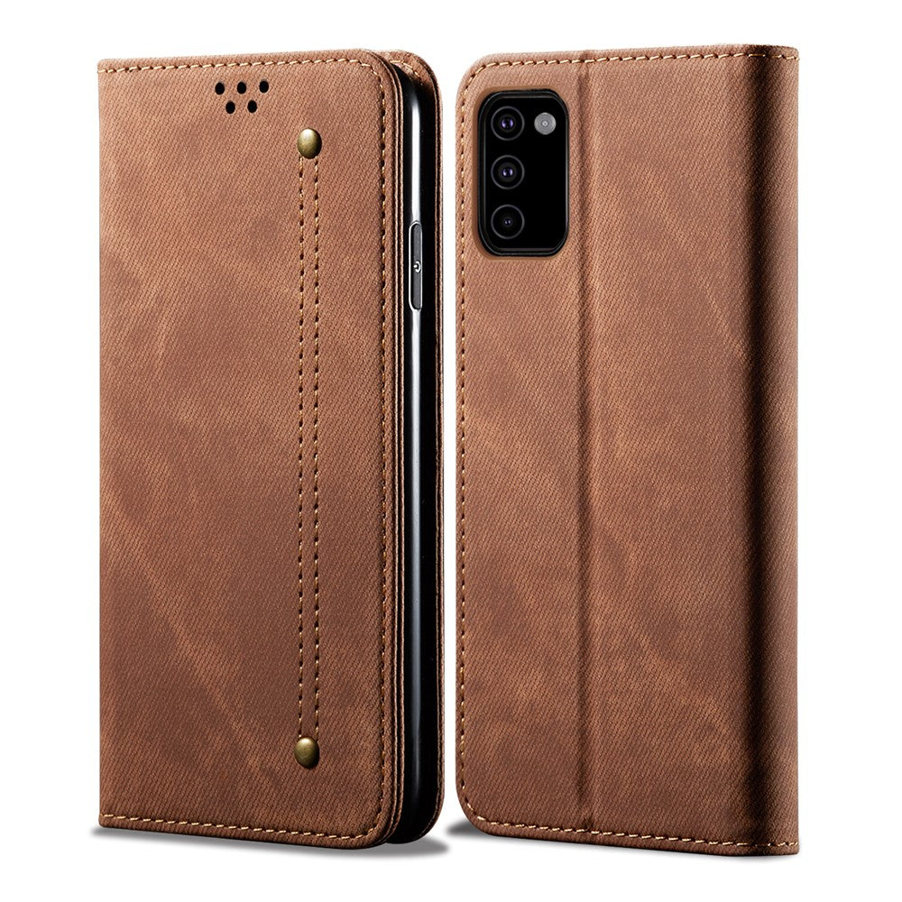 Leisure Style Cell Phone Cover Case in Jeans Cloth Texture for Samsung Galaxy M51 (without Fingerprint Version) - Brown