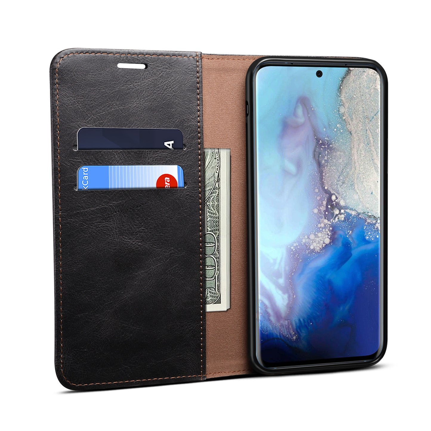 Leisure Style Waxy Crazy Horse Texture Phone Leather Cover Shell for Samsung Galaxy S20 Plus/S20 Plus 5G - Black