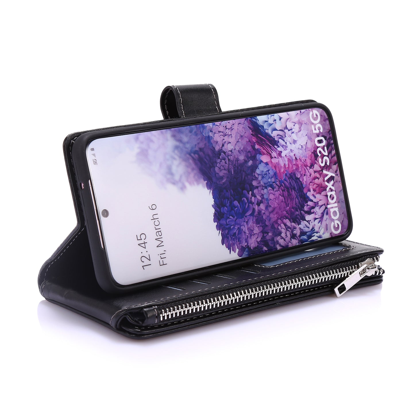 Leather Coated TPU Wallet Phone Stand Case with 9 Card Slots Kickstand Shell for Samsung Galaxy S20 FE 4G/5G/2022/S20 Lite - Black