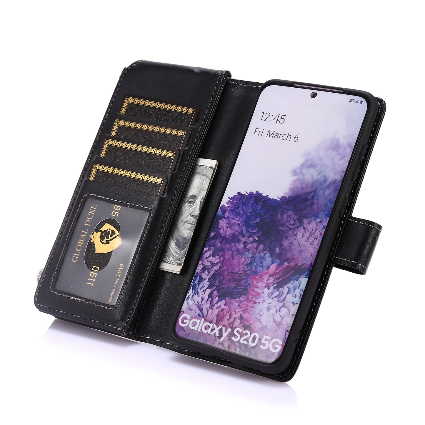 Leather Coated TPU Wallet Phone Stand Case with 9 Card Slots Kickstand Shell for Samsung Galaxy S20 FE 4G/5G/2022/S20 Lite - Black