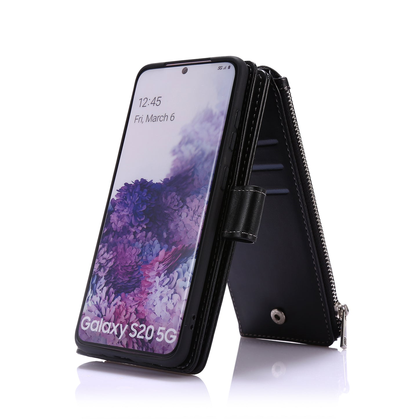 Leather Coated TPU Wallet Phone Stand Case with 9 Card Slots Kickstand Shell for Samsung Galaxy S20 FE 4G/5G/2022/S20 Lite - Black