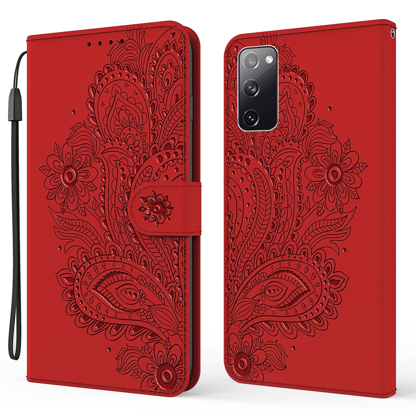 Phoenix Imprinting Leather Wallet Stand Phone Protective Shell for Samsung Galaxy S20 FE/S20 FE 5G/S20 Lite/S20 FE 2022 - Red